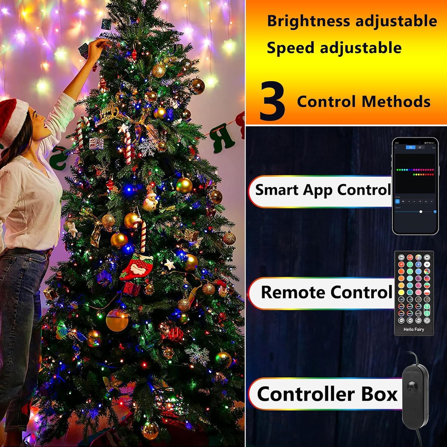 iBaycon Smart RGB Color Changing Christmas Lights, 66FT 200 LED String Lights, Remote & App Controlled for Indoor/Outdoor Decorations