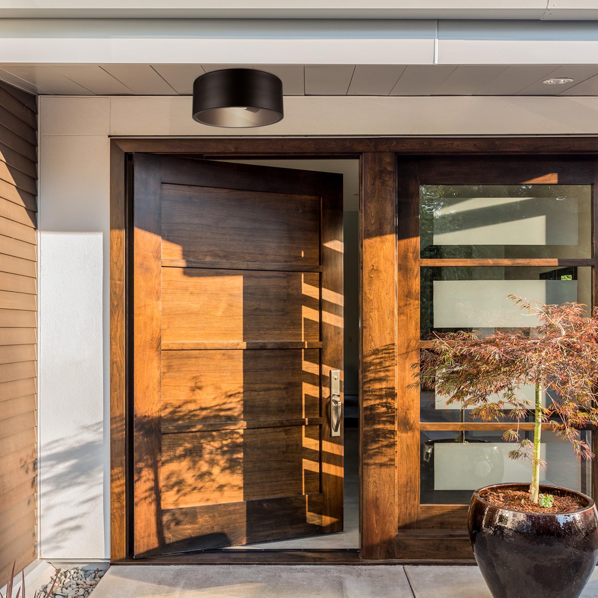 Globe Electric Teagan 1-Light Flush Mount Ceiling Light, Dark Bronze, Clear Glass Shade, Model 44479