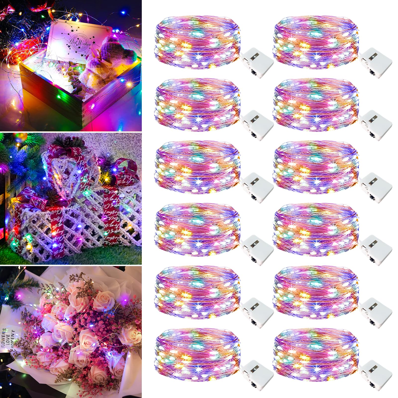 12 Pack Fairy Lights Battery Operated - 7ft 20 Led Twinkle Lights 3 Modes  Multi-Colored Bulk Mini String Lights Waterproof for Mason Jars Vases DIY Party Wedding Decoration Christmas