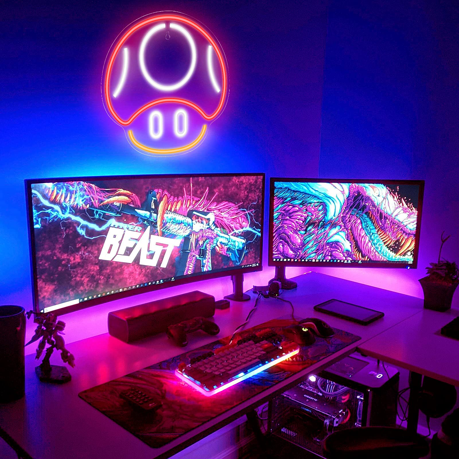 Kavaas Red Mushroom Neon Sign - Gaming Wall Decor For Game Room, Man Cave, Kids Gifts