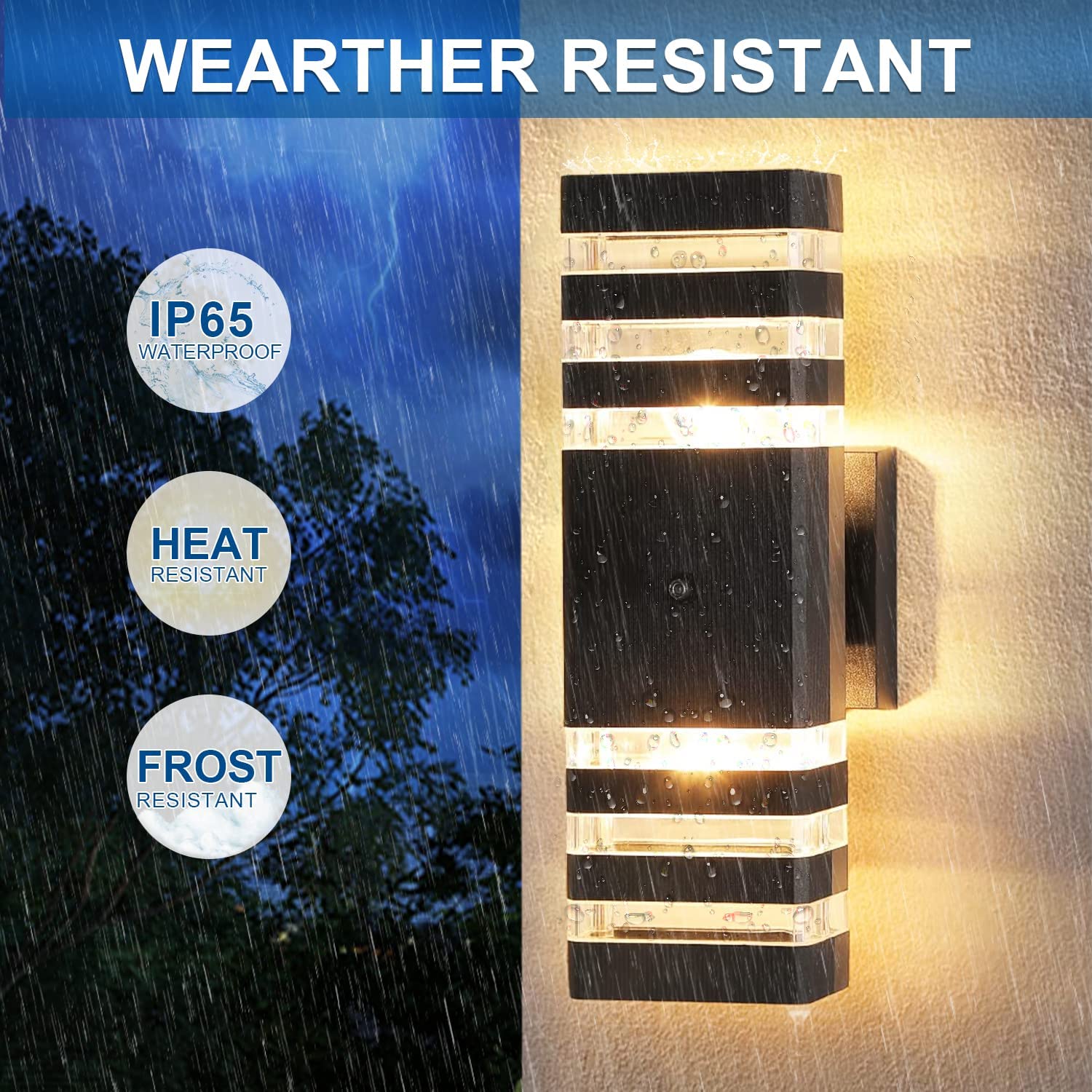 Delicavy Outdoor Wall Lights, Dusk to Dawn Sensor, Waterproof Black Aluminum, Model C11, Medium Size, Use Two E26 Bulbs