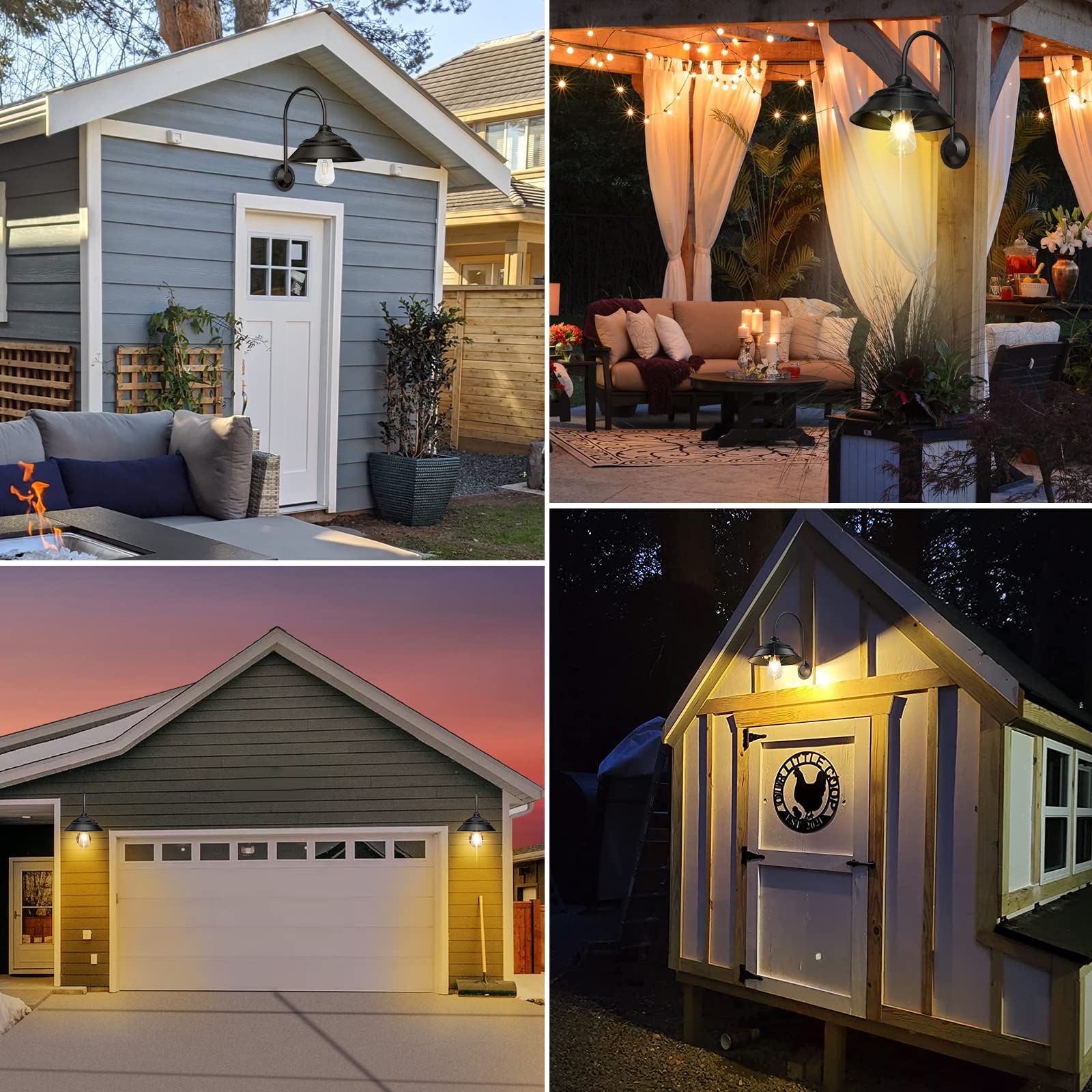 Aqonsie Solar Barn Light Outdoor, Waterproof, 3 Lighting Modes, Motion Sensor, Aluminum, Black, Model L-01