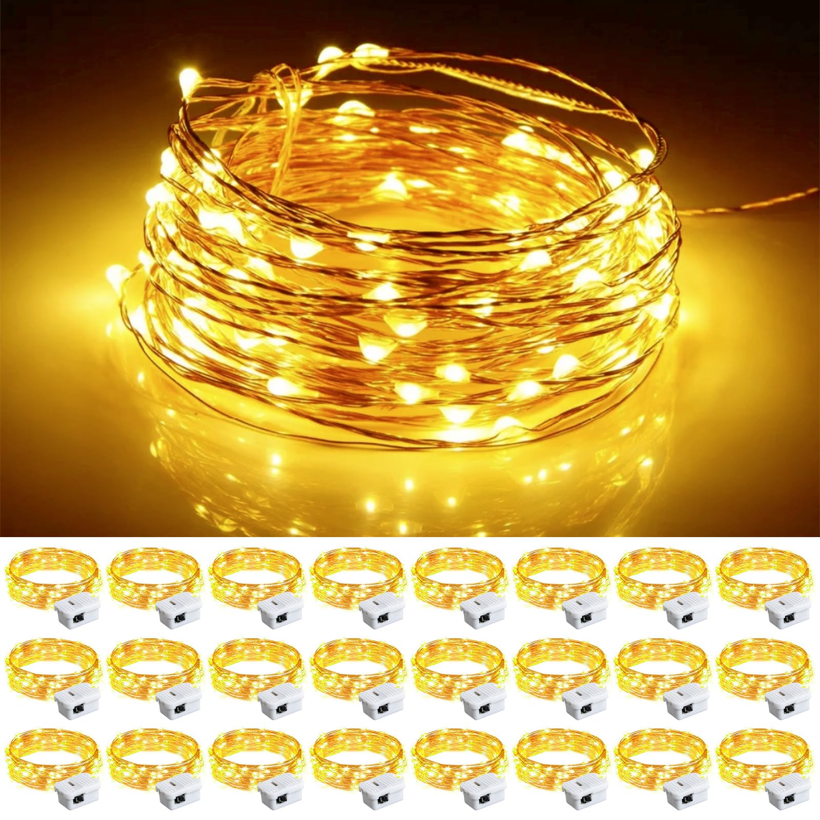 chzk Fairy Lights Battery Operated, 24 Pack 7FT 20 LED Mini String Lights Twinkle Lights for Christmas Helloween Mason Jars Cent