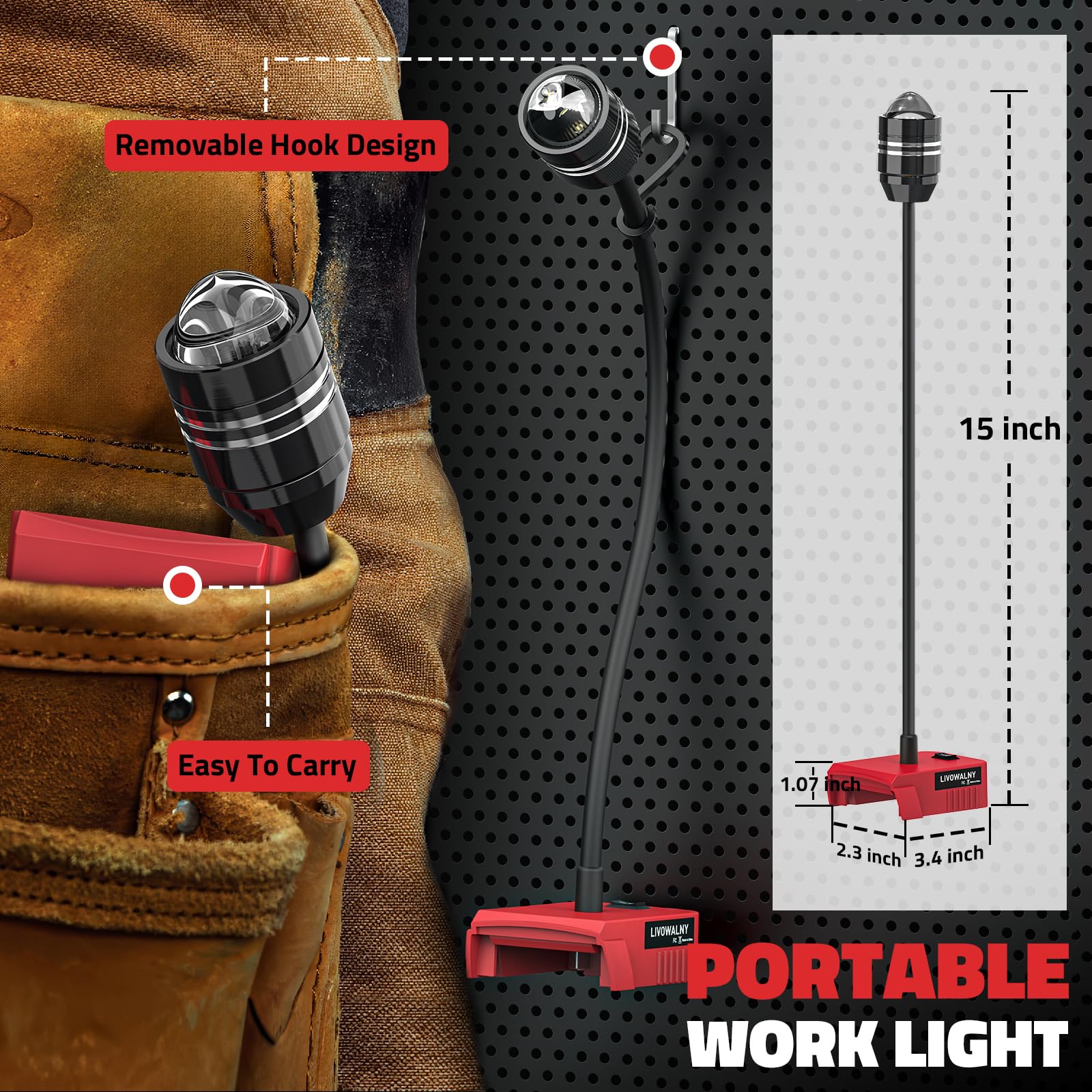 2Pcs Led Work Light For Milwaukee 18V Battery, 20W 2000Lm Led Light Flood Light, 12'' Flexible Gooseneck, Flashlight Battery Lig