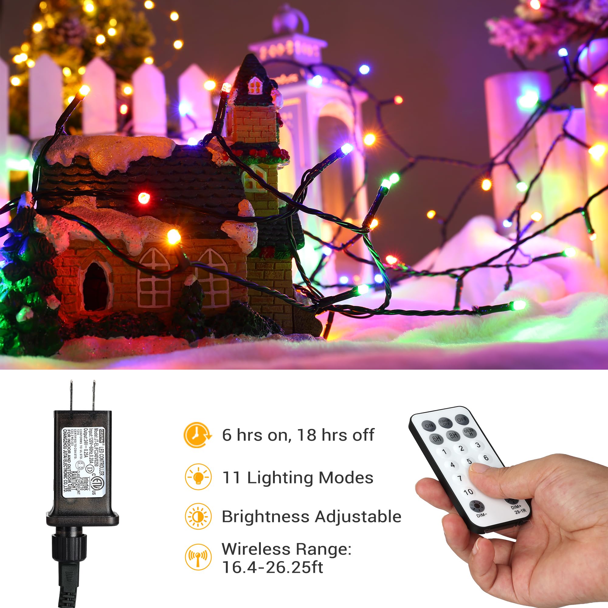 Brizled Color Changing Christmas Lights, 200 LED, 65.67ft, Cool White & Multicolor, 11 Modes, Remote Dimmable, Safe Adapter