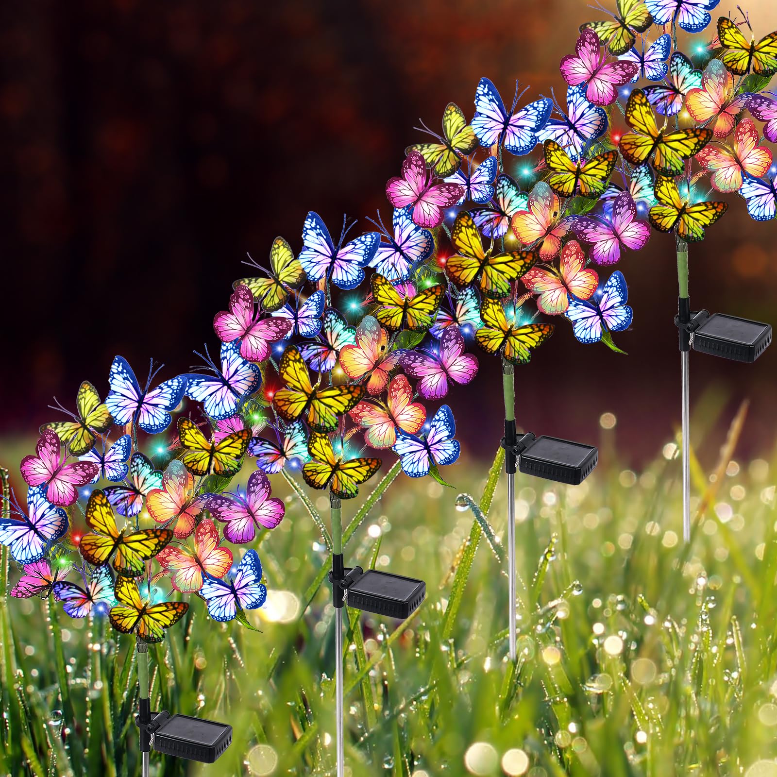 Adecorty Solar Garden Lights 144 LED Butterfly 4 Pack Colorful Outdoor Decor