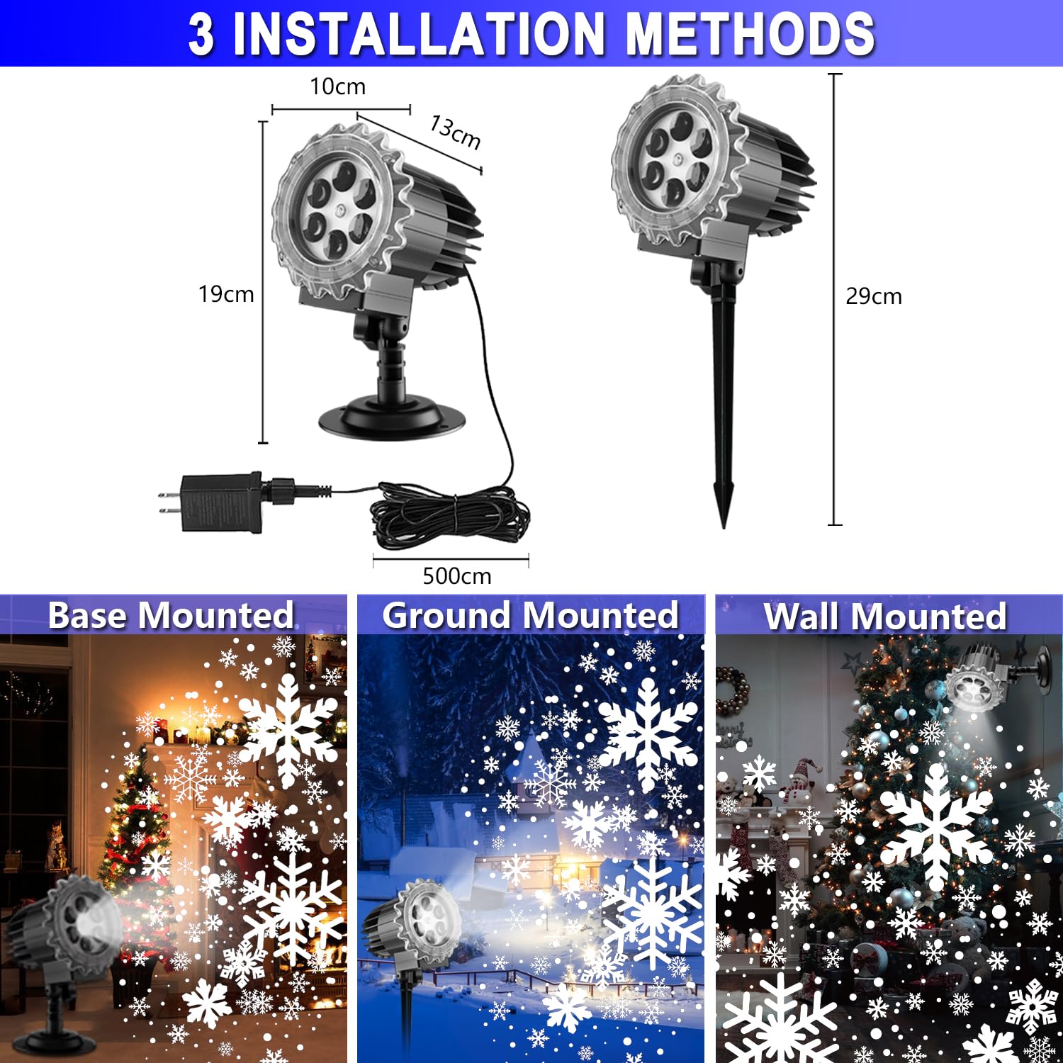 Snowflake Christmas Projector Lights Outdoor, Holiday Snowfall Projector Decorations For Outside Yard House - Waterproof, Highli