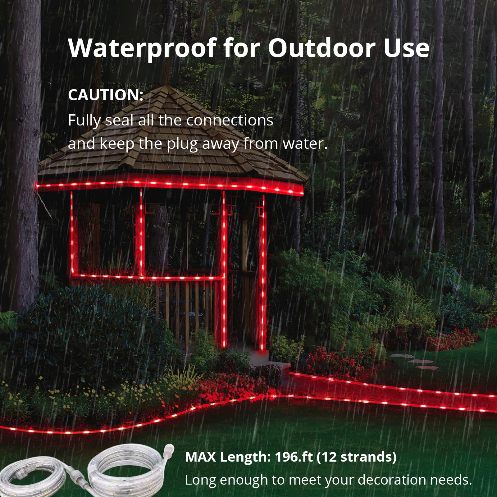 Areful LED Rope Lights, 33ft Red Flexible Strip, Waterproof, Plug-in for Home, Holiday, Garden, Patio Decoration