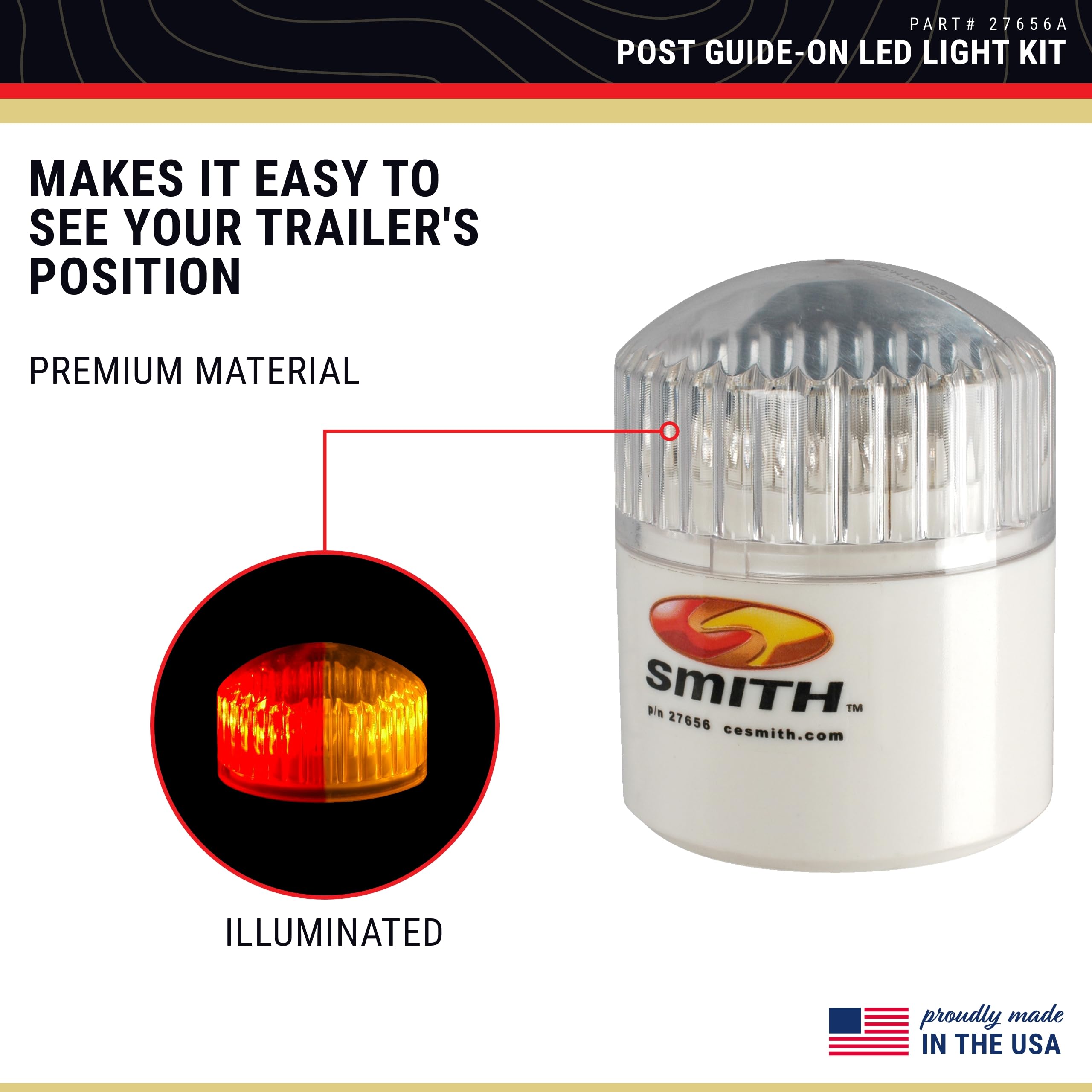 C.E. SMITH Post Guide-On LED Light Kit - Durable Red Lights for Boat Trailers, Model 10405G, One Size