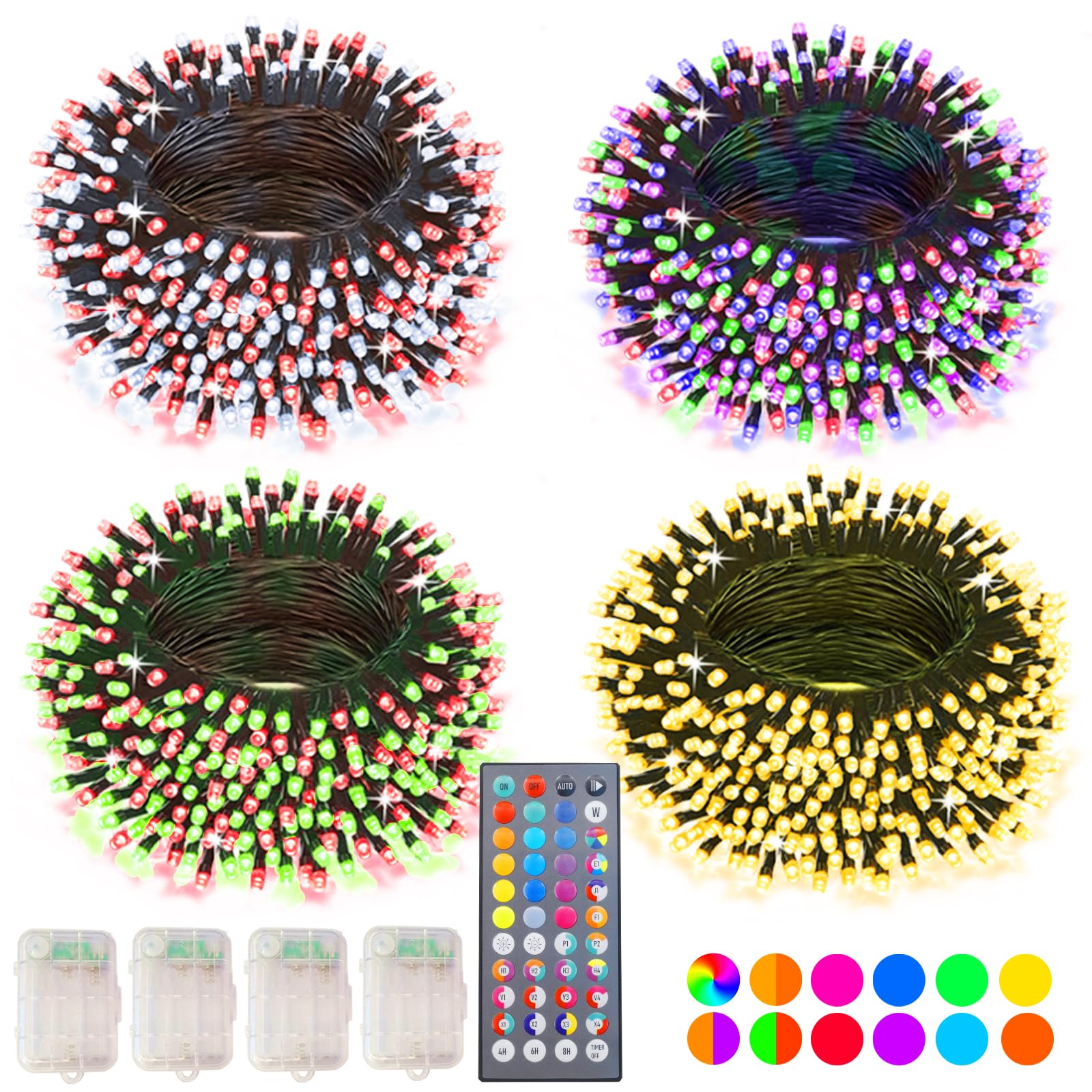 Color Changing Christmas String Lights With Remote  4 Pack Total 66.6 Ft 200 Led String Lights Indoor Outdoor Decoration  34 Colors Twinkle Fairy Lights For Xmas Tree Dorm Classroom Decoration