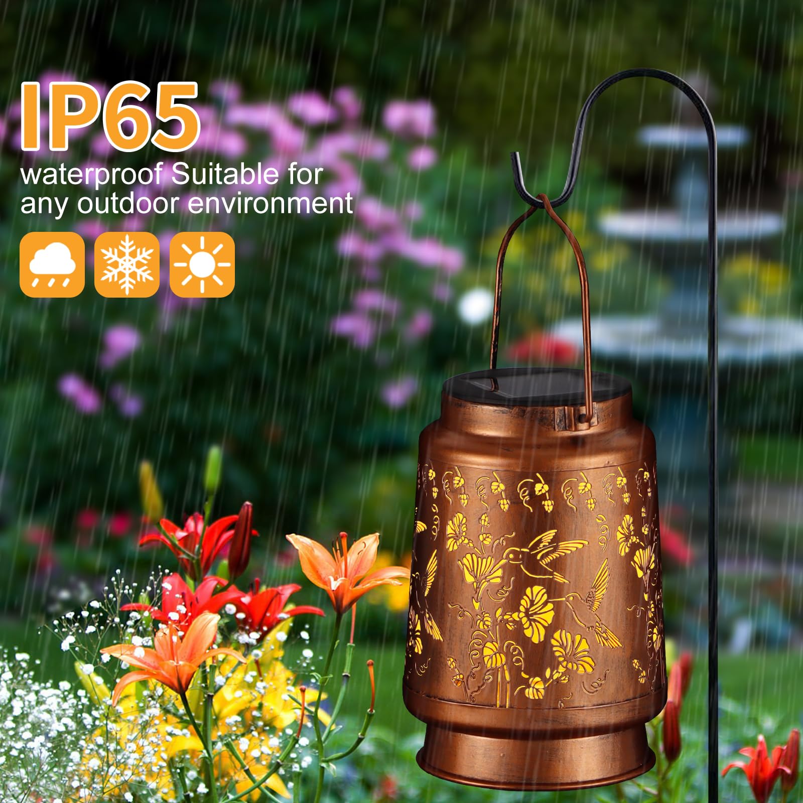 Pawatee Solar Lantern - Outdoor Hanging Waterproof Hummingbird Design, Bronze, 4.33"x4.33"x6.89", Model 605, Perfect for Garden & Patio Decor