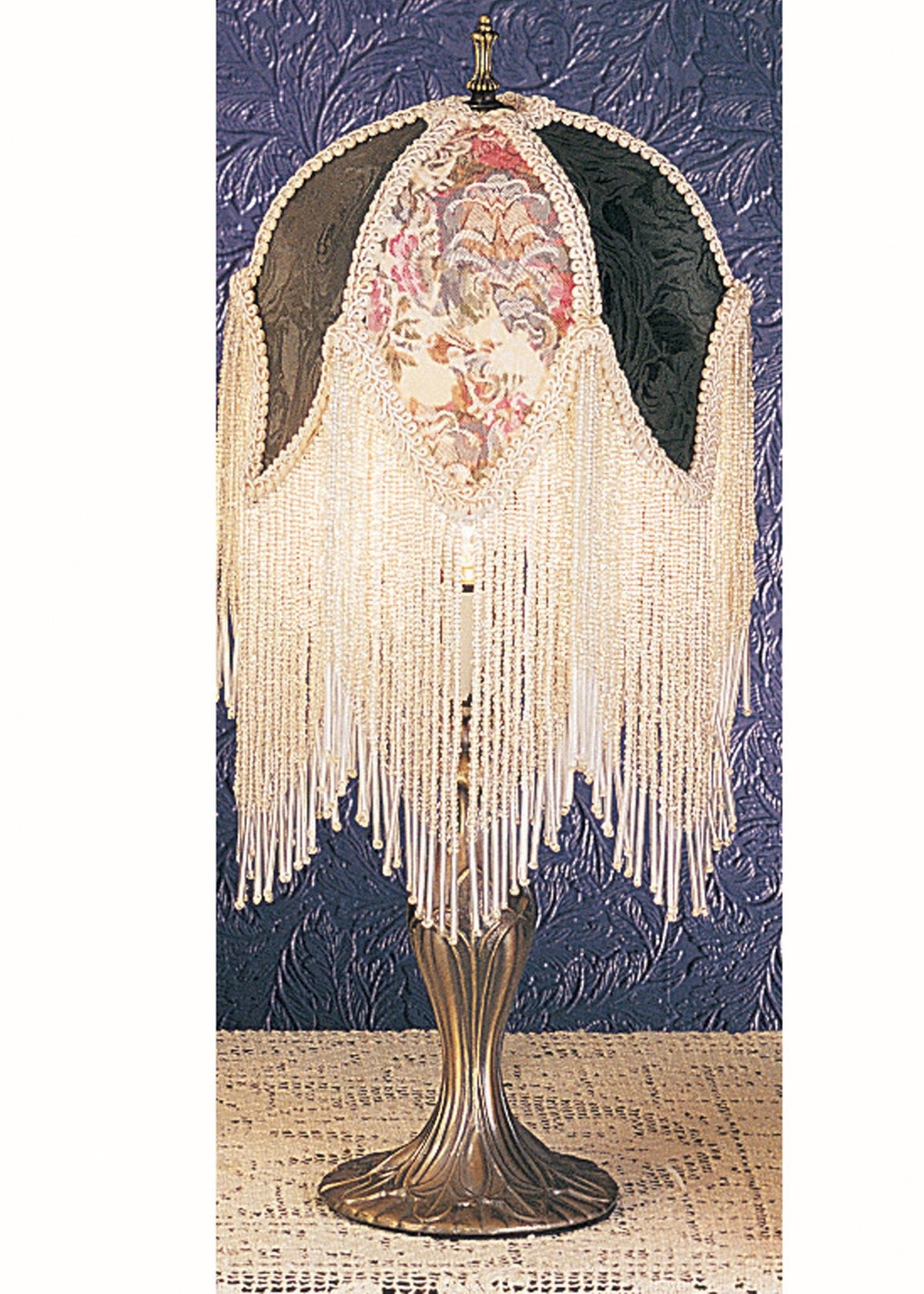 Meyda Tiffany 19059 Roses Accent Lamp - 7&quot; Height, Glass & Metal, Fabric Fringe Design