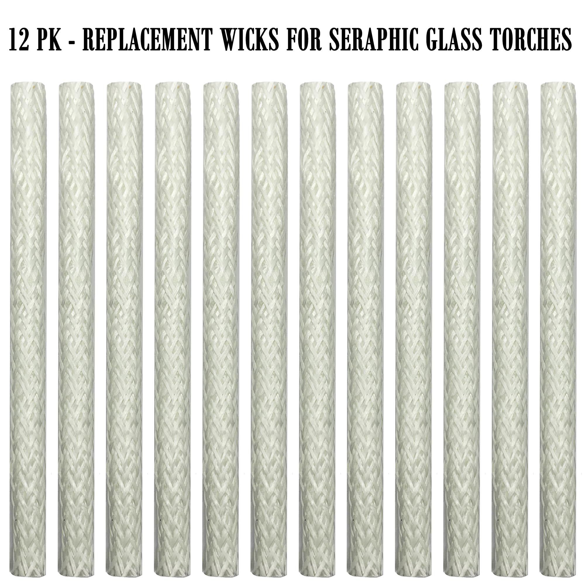 Seraphic Fiberglass Replacement Wicks for Tiki Torches, Pack of 12, 6 Inch, Ideal for Outdoor Use