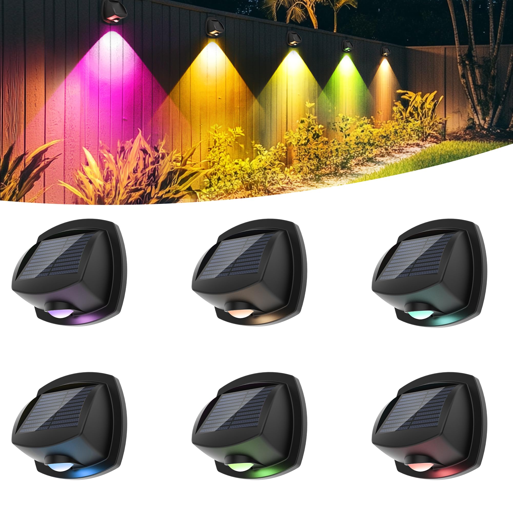 Solpex Solar Lights Outdoor Waterproof Ip65  Solar Stair Lights Outdoor For Fence  Deck  Step  Rgb Multicolor Led 11 Lighting Modes House Wall Light For Porch  Backyard  Fence  Garden Decor-6 Pack