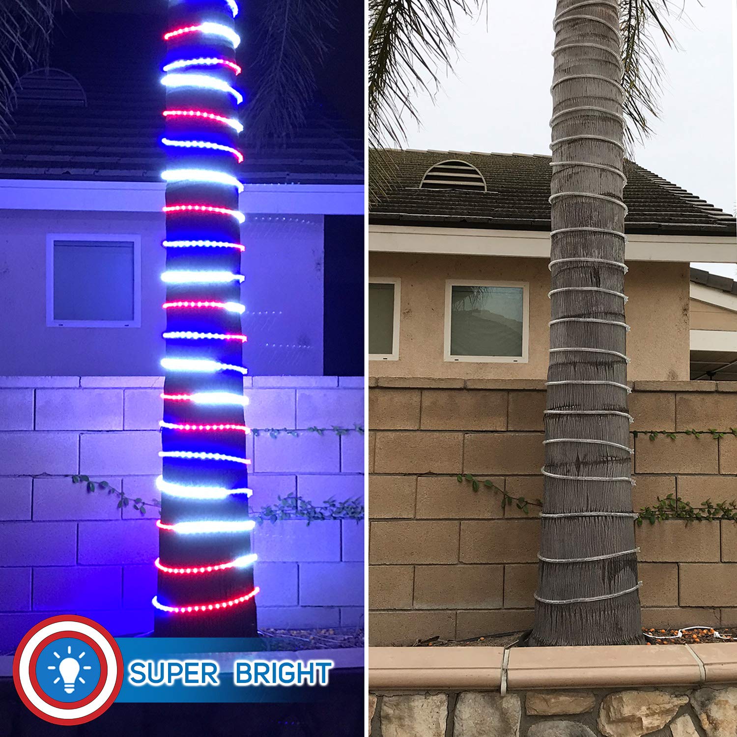Russell Decor Patriotic Rope Lights Red White Blue For Independence Day 4Th Of July Memorial Day Veterans Day And Christmas Decoration (100 Feet)