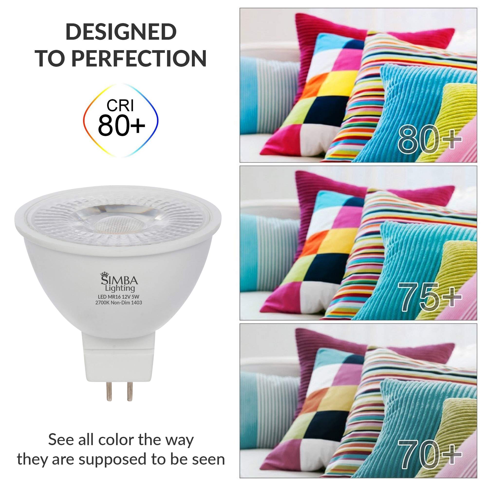 Simba Lighting Led Mr16 5W 12V Light Bulb (10 Pack) 35W To 50W Halogen Spotlight Replacement For Landscape  Accent  Track Lights  Desk Lamps  Fwm Exn  Gu5.3 Bipin Base  2700K Warm White  Not Dimmable