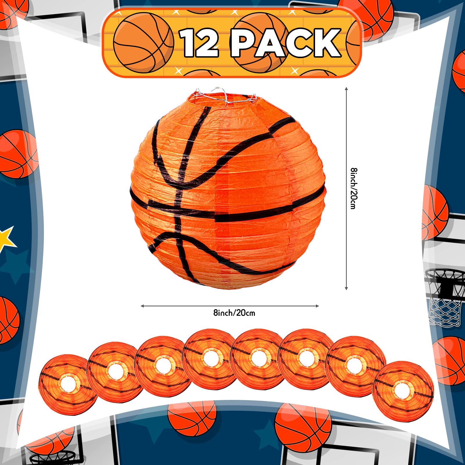 Chengu 12 Pcs Basketball Paper Lanterns Party Decorations 8 Inch Hanging Basketball Decorations Paper Ceiling Decor Centerpieces