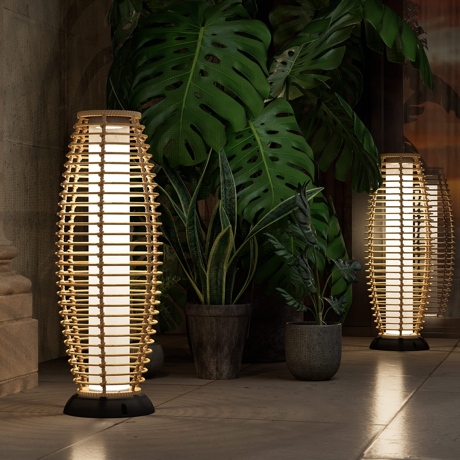 Grand patio Outdoor Floor Lamp Solar Powered Rattan Deck Light, Large, Austin Natural Brown, Weather-Resistant, Model AUSTIN
