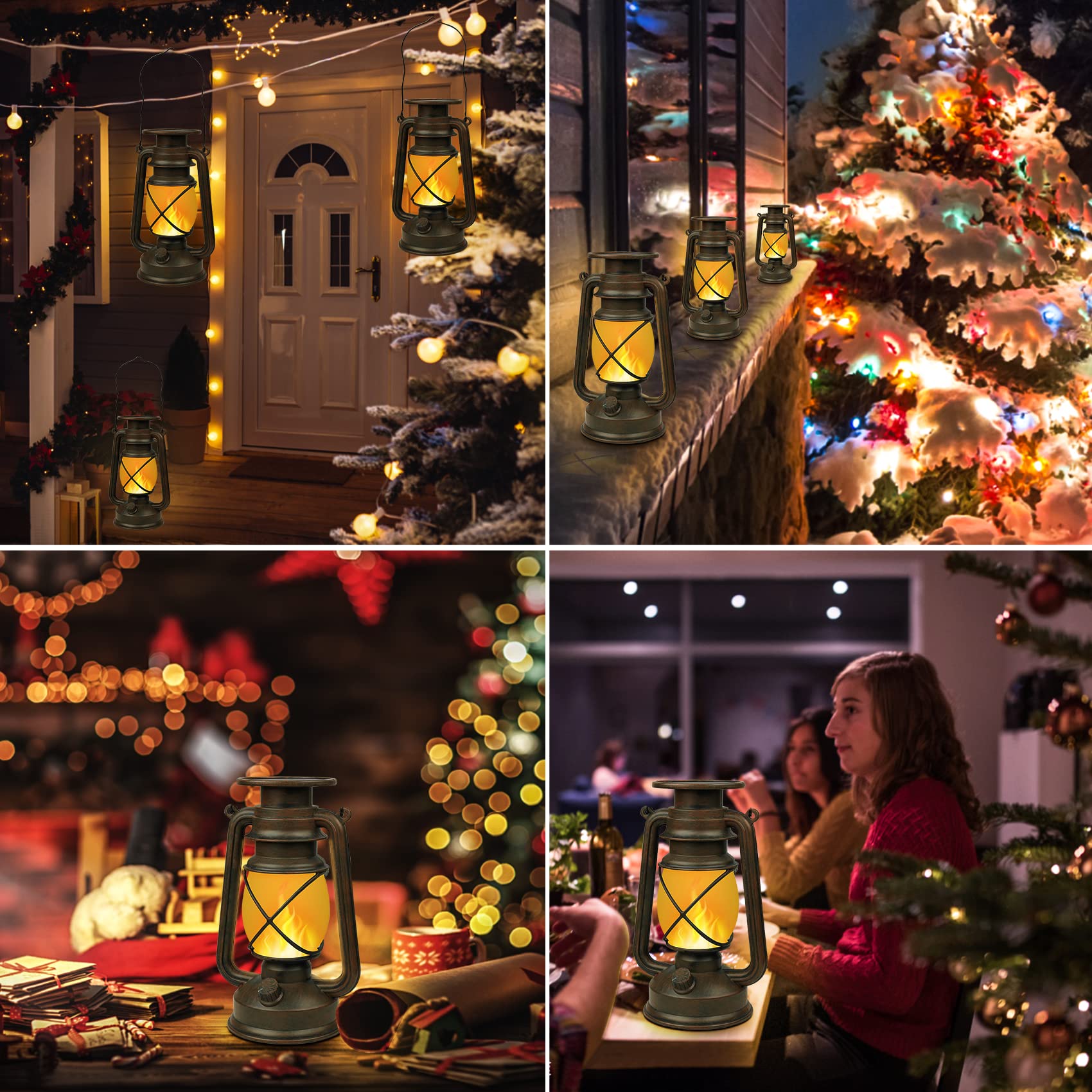 Solar Lantern Outdoor Waterproof,Led Vintage Flickering Flame Solar Lights,Camping Lamps,Solar Powered Hanging Rustic Heavy Duty Lantern Landscape Decor For Patio Garden Yard Deck Pathway,2Pack