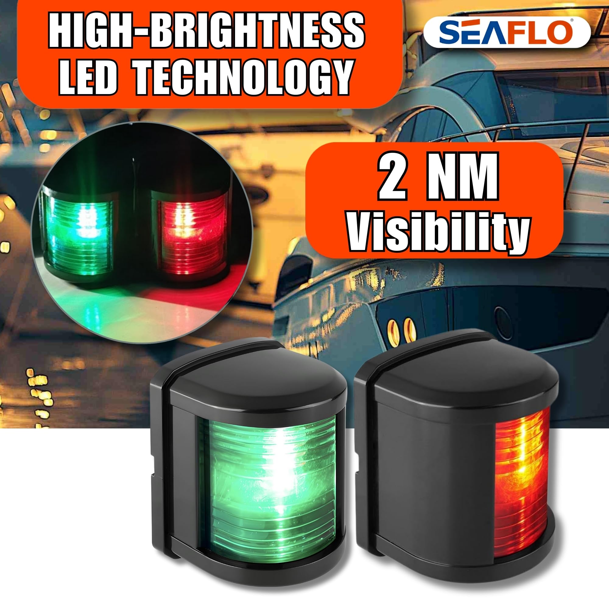 SEAFLO LED Navigation Light - 12V Waterproof, 1W, 2NM Visibility, Regular Size, Green Starboard & Red Port, Model SFNL011-PB-02