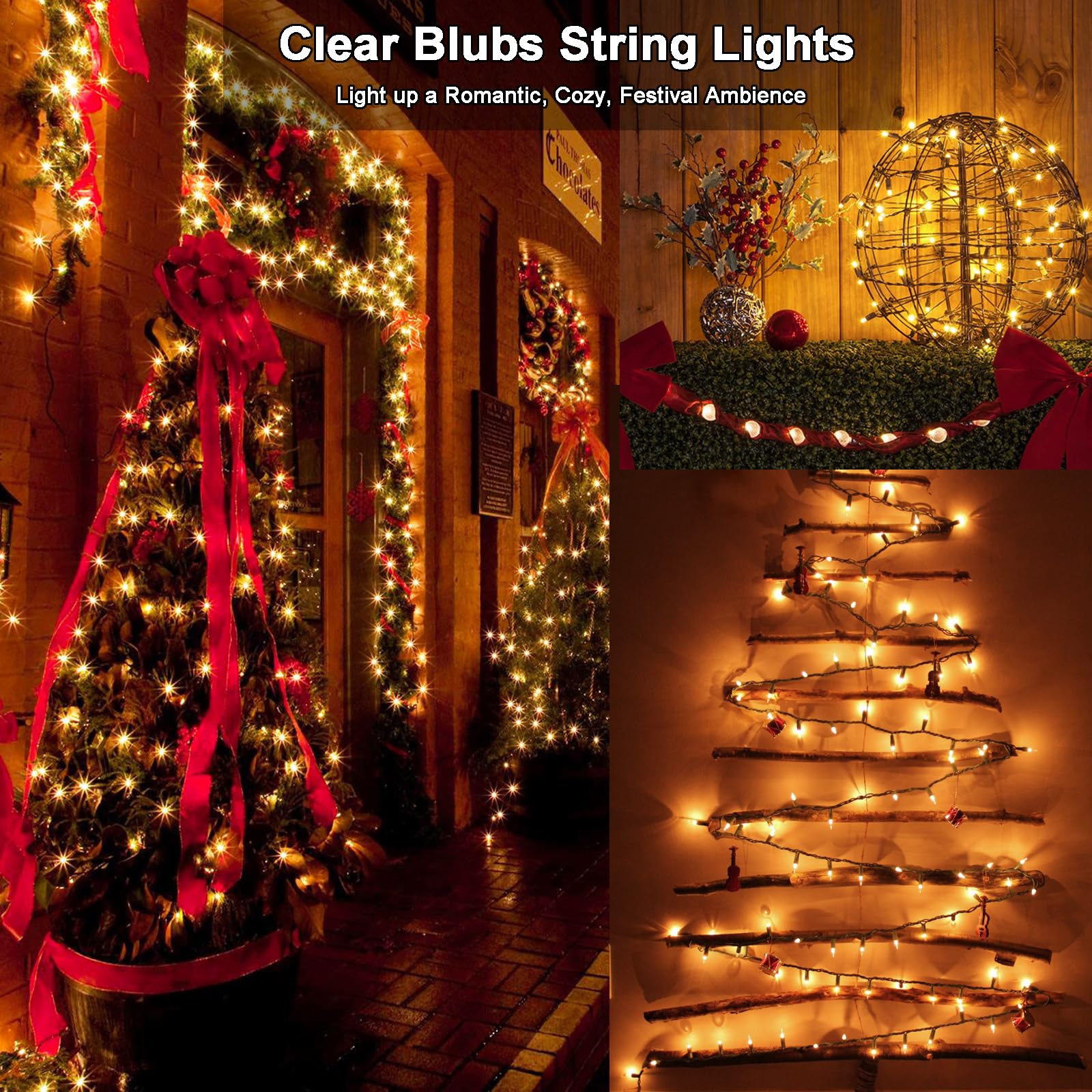 Brizled Warm White Clear Christmas Lights Connectable, 21FT 100 Count Mini Incandescent String Lights Plug in, Waterproof Xmas T