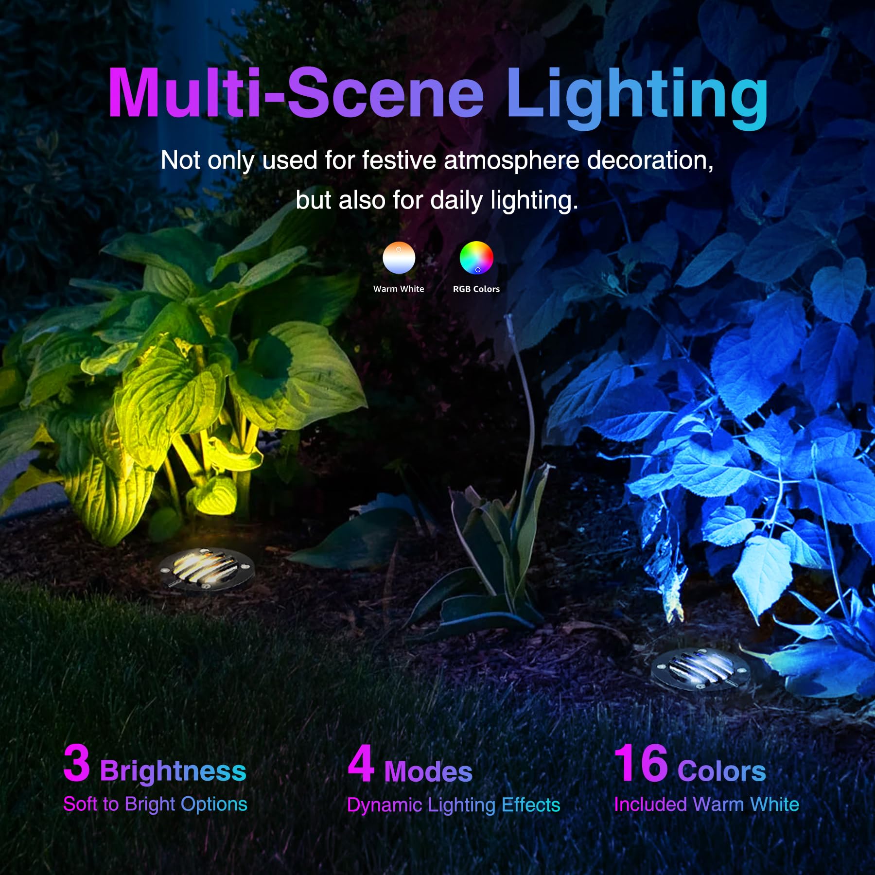 SUNVIE RGBW LED Well Lights - Color Changing, Low Voltage, Waterproof, Black, 12-24V, 8 Pack, Model MDRG1208C