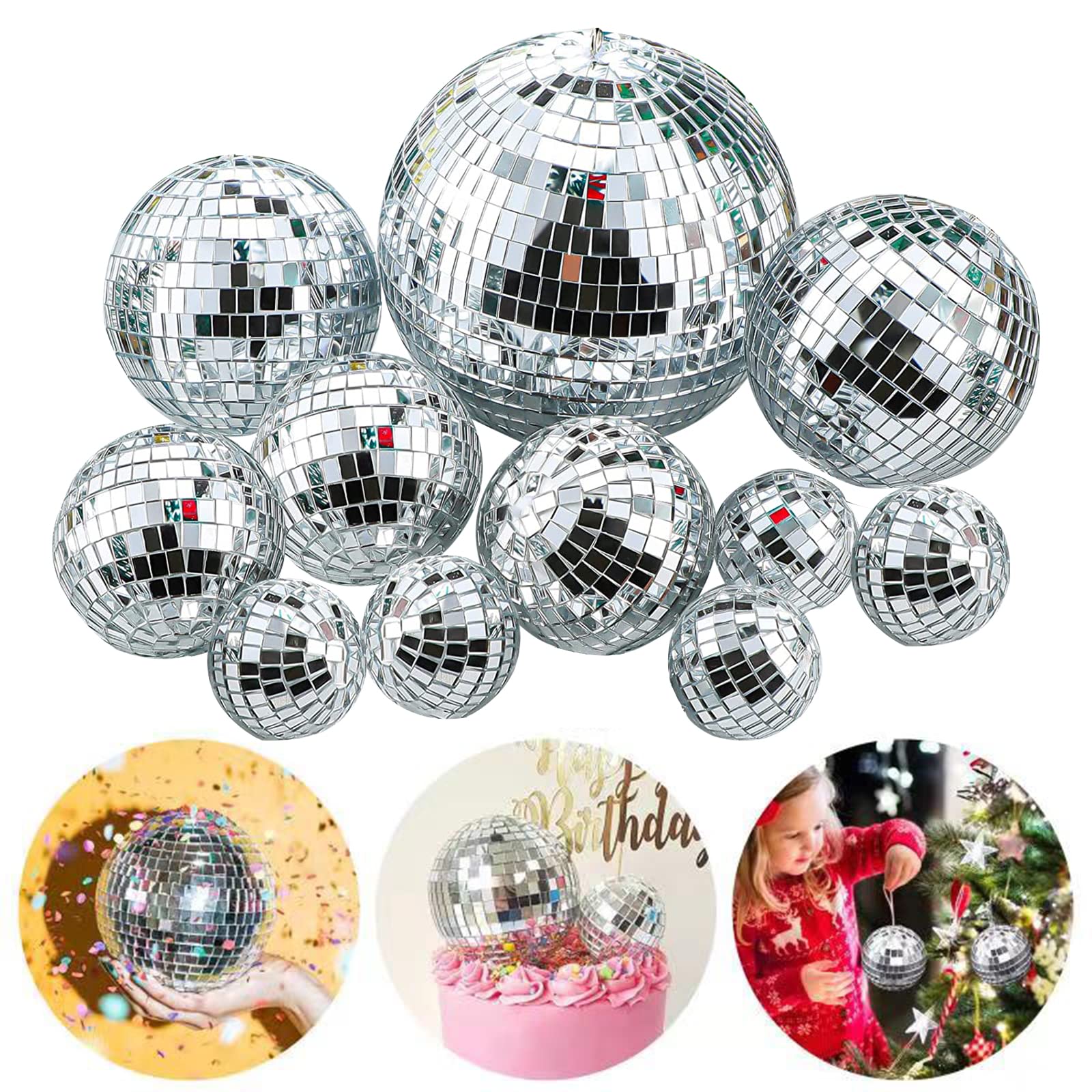 Newmemo 11pcs Disco Ball Cake Decoration Mirror Cake Topper 70's Disco Disco Ball Table Decorations Disco Ball Centerpiece Decor