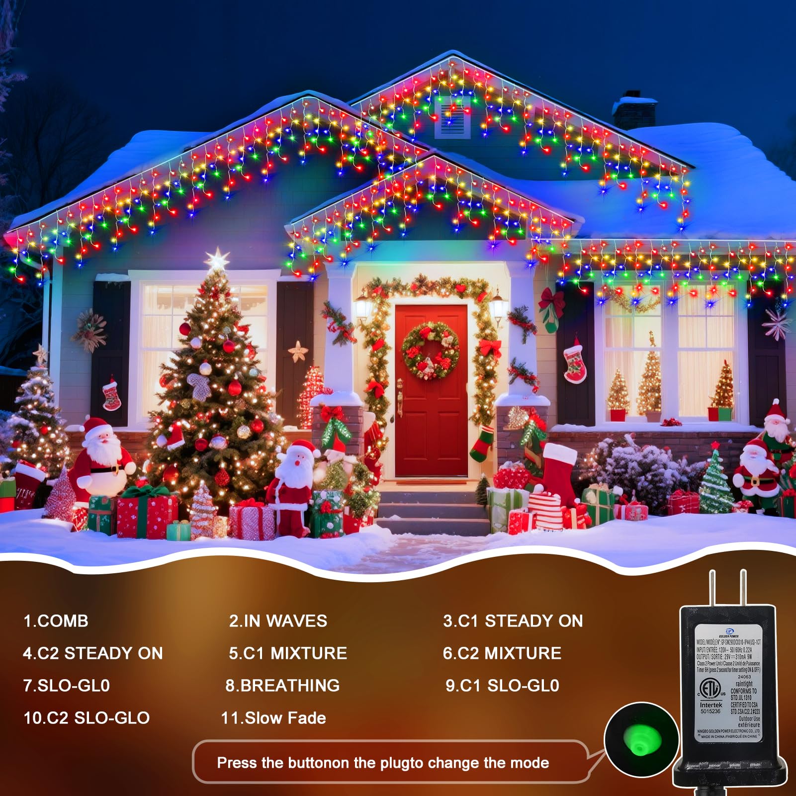 Jdgjyds 49 Ft Ice Light For Outside  480 Led Christmas Lights Outdoor Plug In  Christmas Ice Lighting With 11 Modes & Timer For Holiday  Party  Wedding  Patio  Outdoor Decor(Warm+Multicolor)