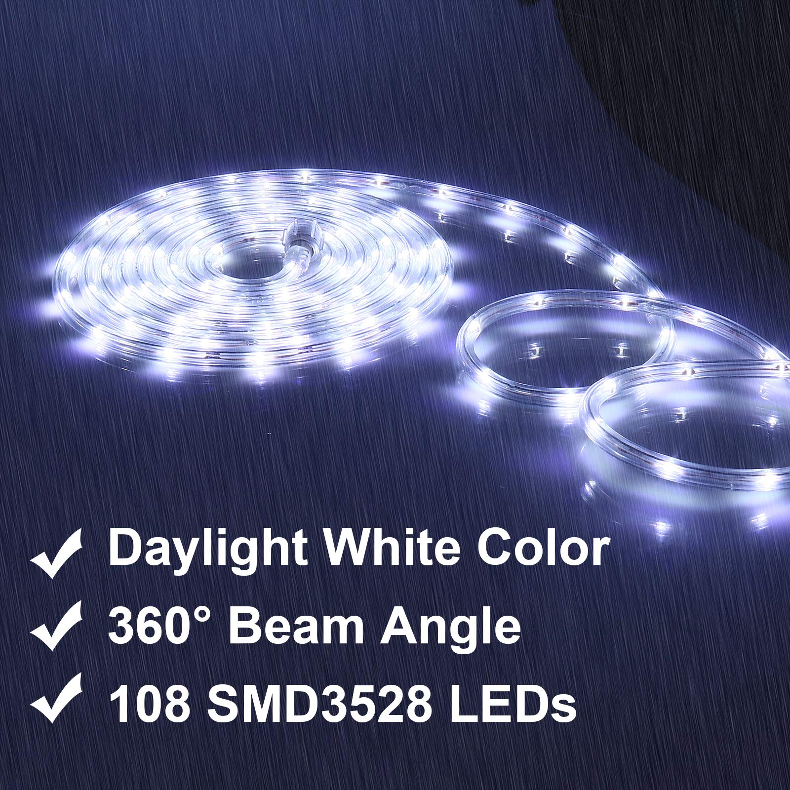 Areful Rope Lights, 16Ft Waterproof LED Strip, 4000K Nature White, Indoor Outdoor Mood Lighting