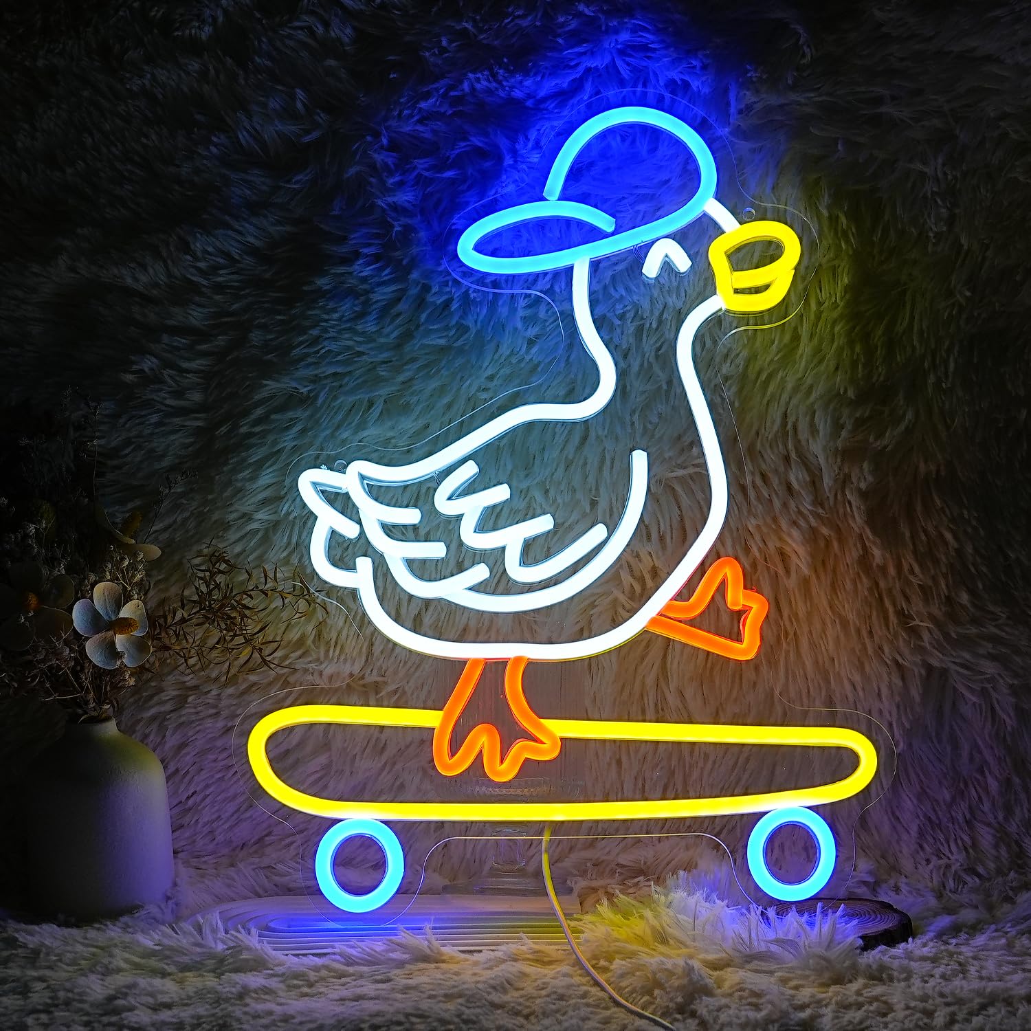 LISIGNVE LED Neon Sign - Skateboard Duck Light, Dimmable, USB Powered, 16.5”x12.6”, Yellow Blue Orange White, Wall Decor for Kids