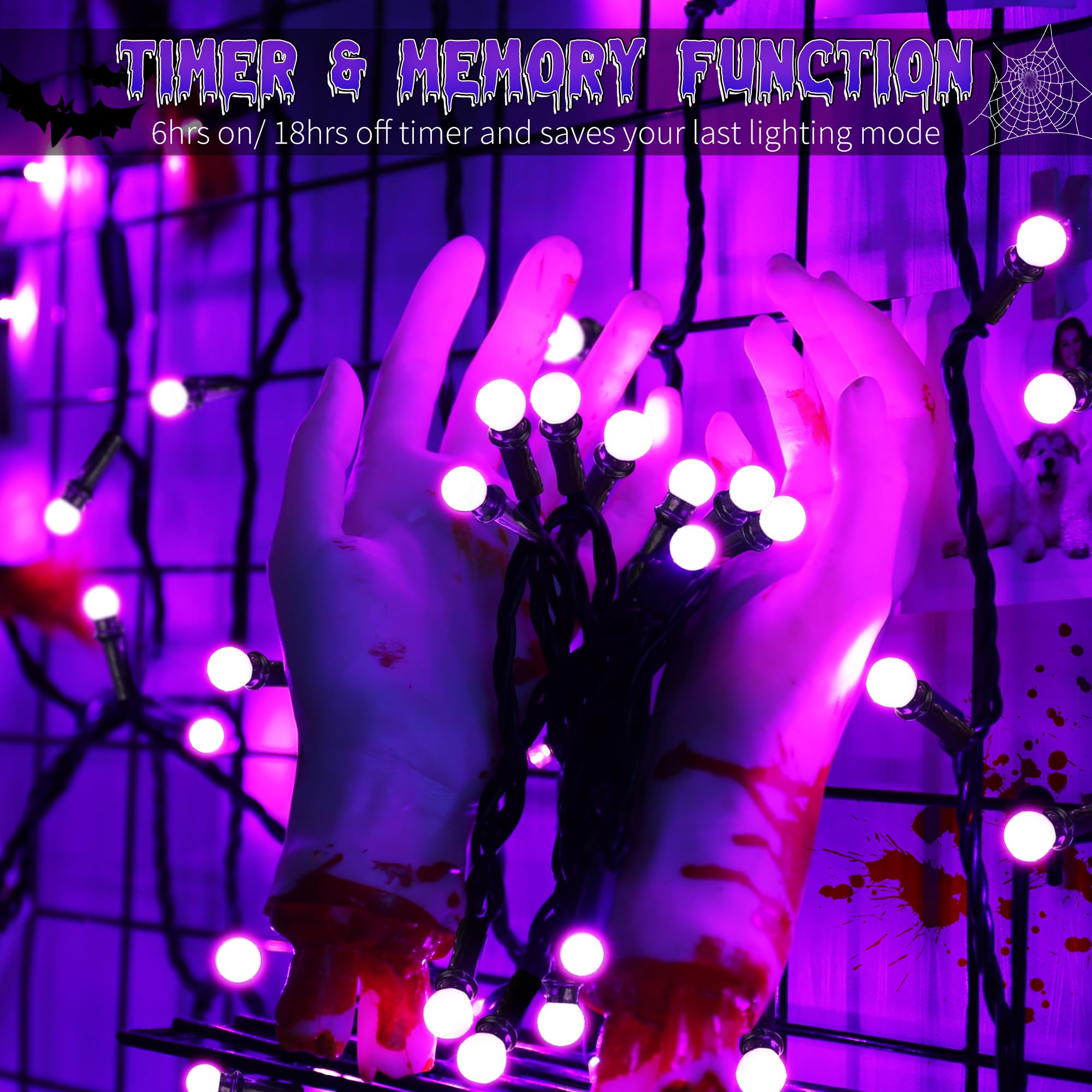 Brizled Purple Halloween Lights, 200 LED String Lights, 66ft, 8 Modes, Timer, Outdoor/Indoor, Model FT4-200PCL-30
