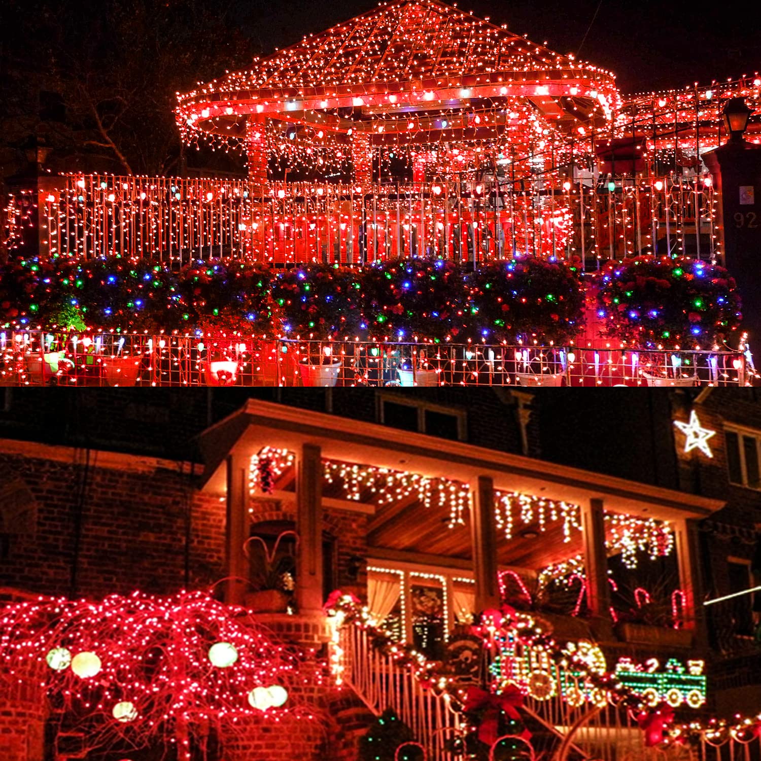 Upgraded 75.8 Ft 200 Led Red Christmas Lights Outdoor Indoor, Memory Function & Timer & 8 Modes, Extendable Green Wire Waterproo