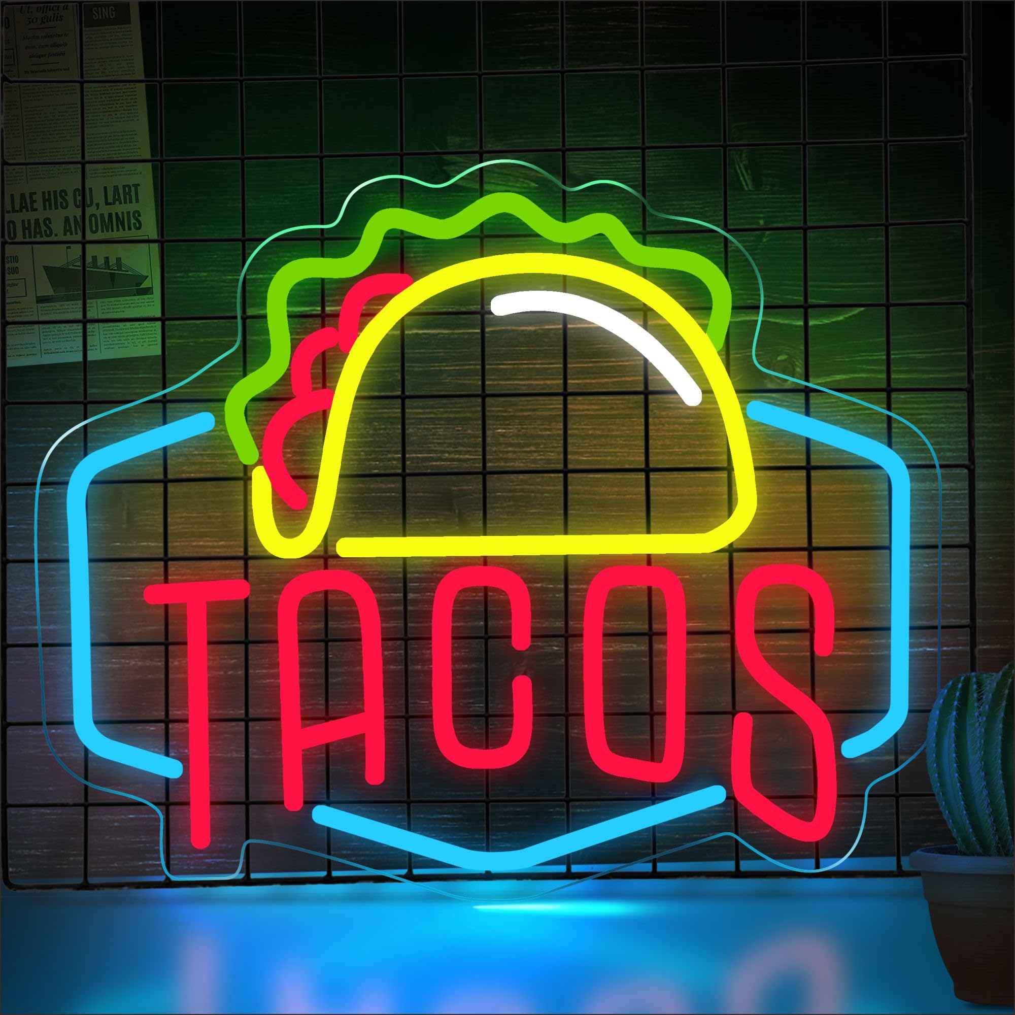 VarLietin Neon Sign for Wall Decor, USB Powered Taco Light, Acrylic, Blue Yellow Green Tacos