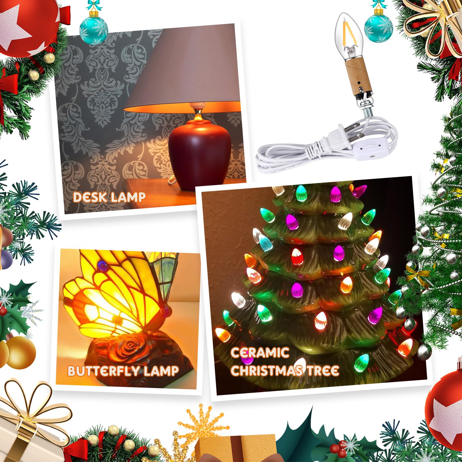 Baquler Small Christmas Tree Wiring Kit with 1.5W LED Bulb, E12 Base, Ceramic Replacement Lights, Ideal for DIY Projects