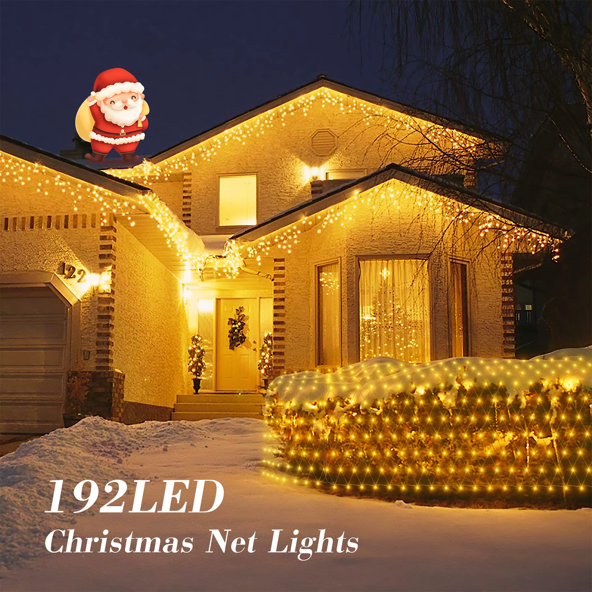 HEYFUNi 192 LED Net Lights, Waterproof Christmas Mesh Lights, 9.8ft x 6.6ft, Warm White, Model QX-U-O-N-192-A-C