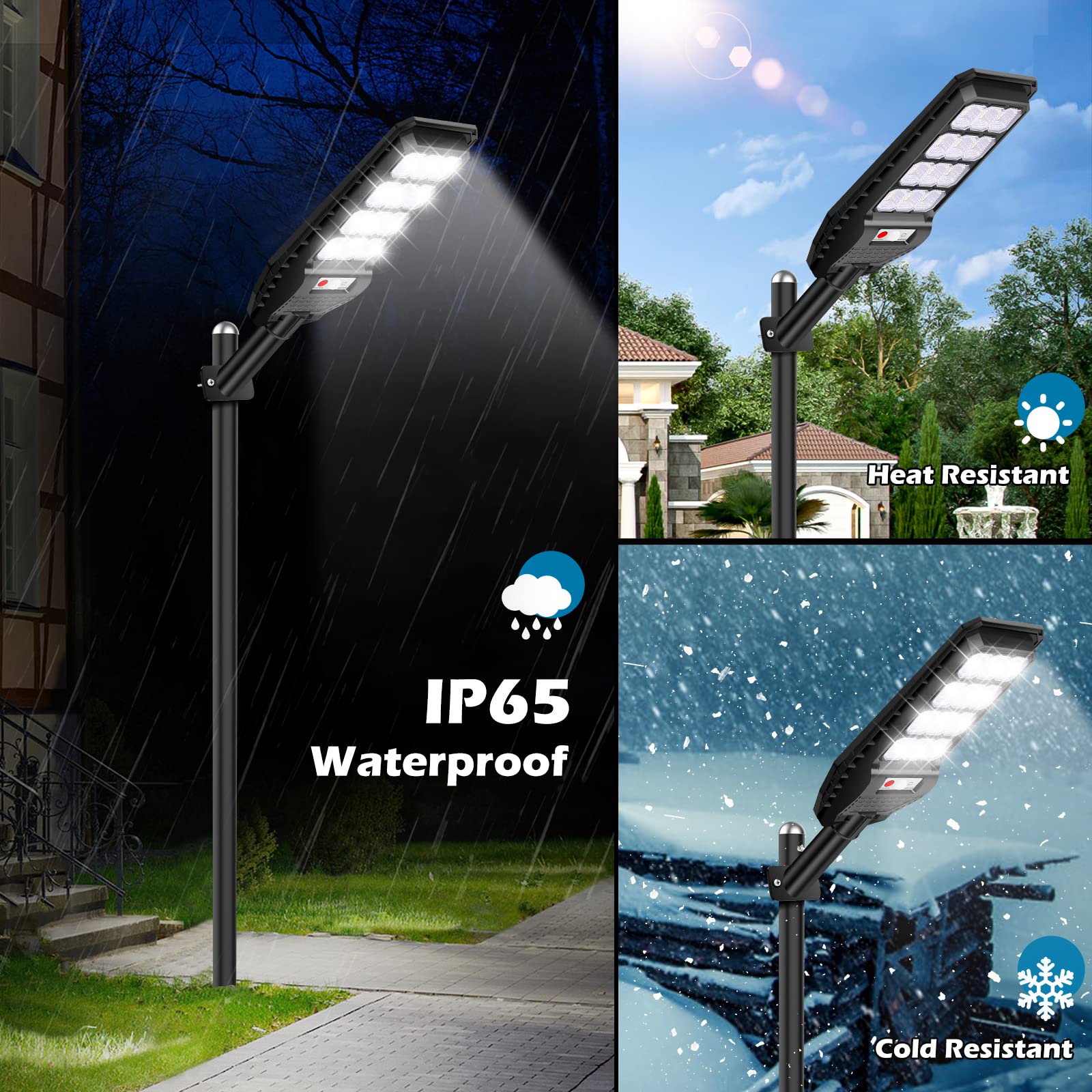 VUAA Solar Street Lights 6500K 6000LM Waterproof Dusk to Dawn Motion Sensor 2 Pack Black Model KY-LJ-2