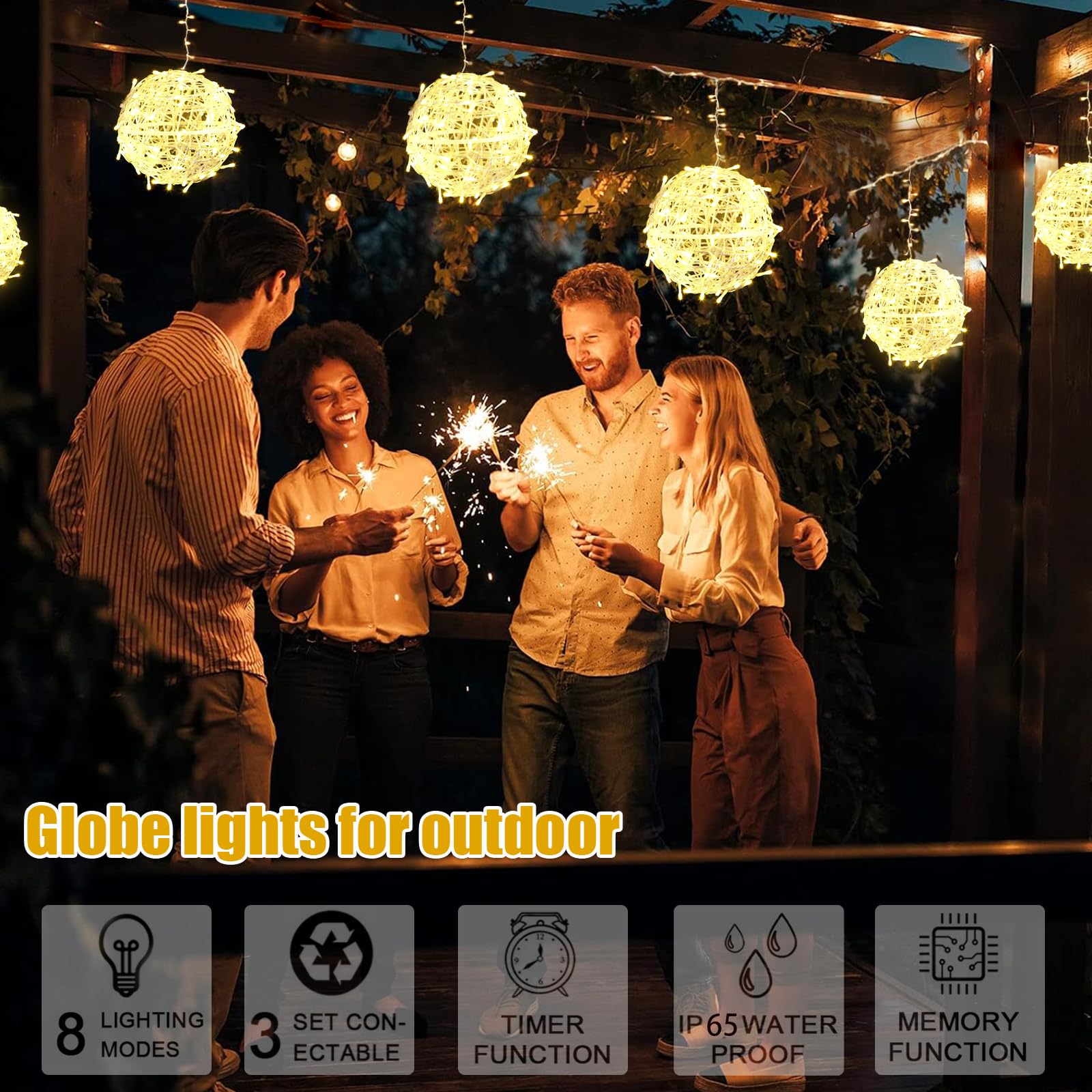 Outdoor Balls Lights Hanging Tree Garden Lights 4 Pack 7.87'' Sphere Lights With Plug In Globe Lights Trees Garden Lights For Pa