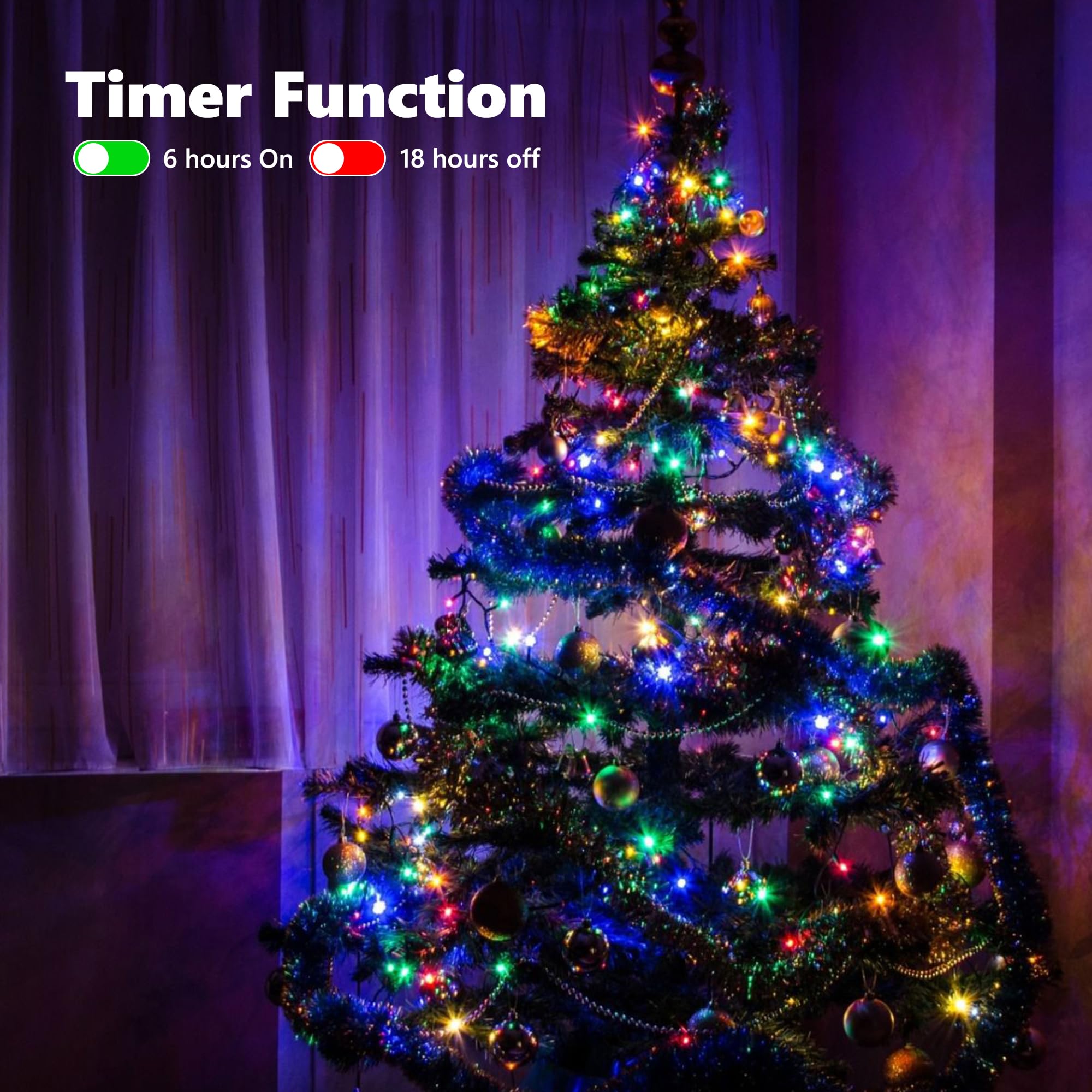 Lomotech Battery Operated Christmas Lights - 4 Pack Total 66Ft 200 Led Battery String Lights 8 Modes Waterproof With Timer For H