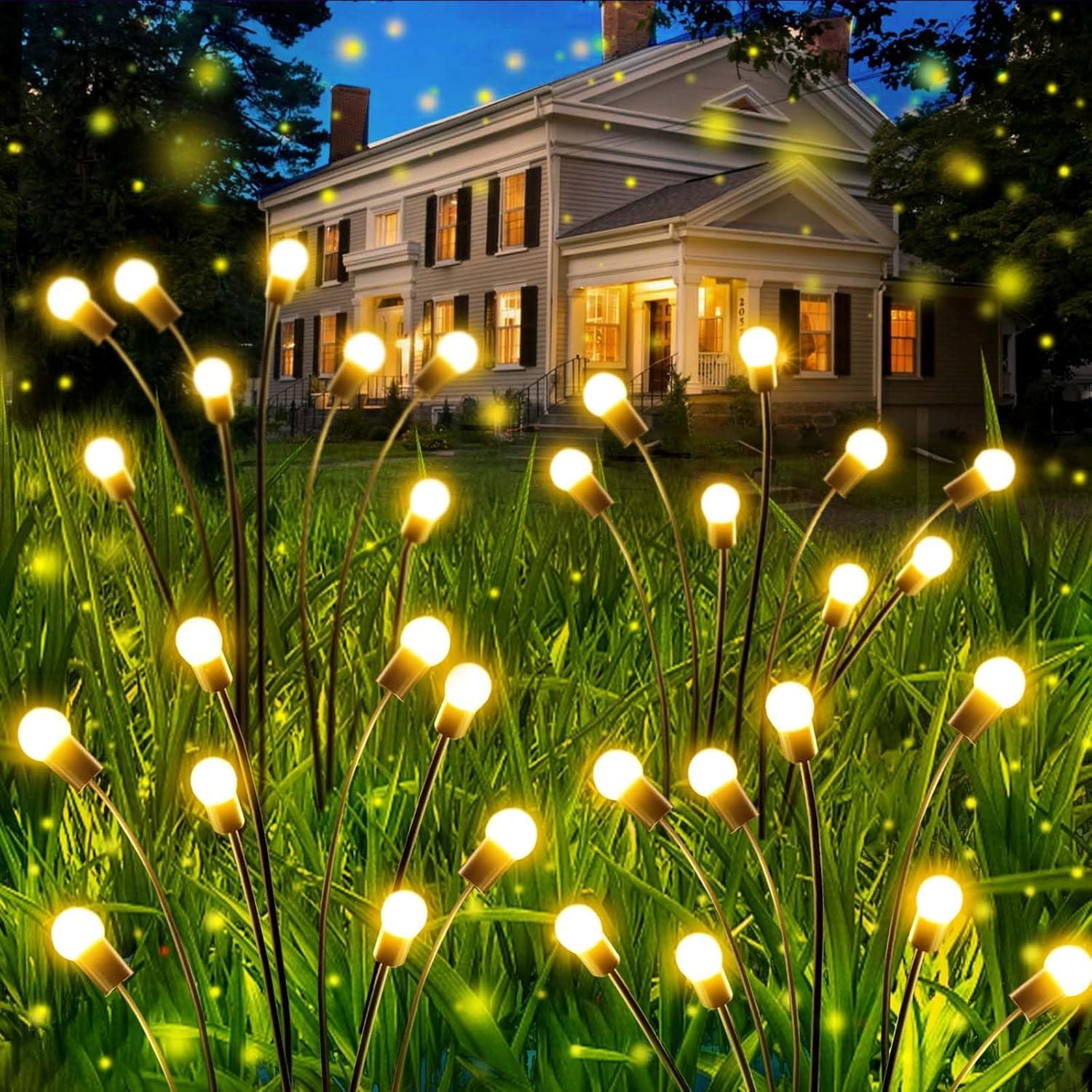 OZS Solar Christmas Lights - 16 LED Outdoor Garden Lights, 2 Pack, Warm White, Waterproof, Solar Firefly Lights for Pathway Decoration