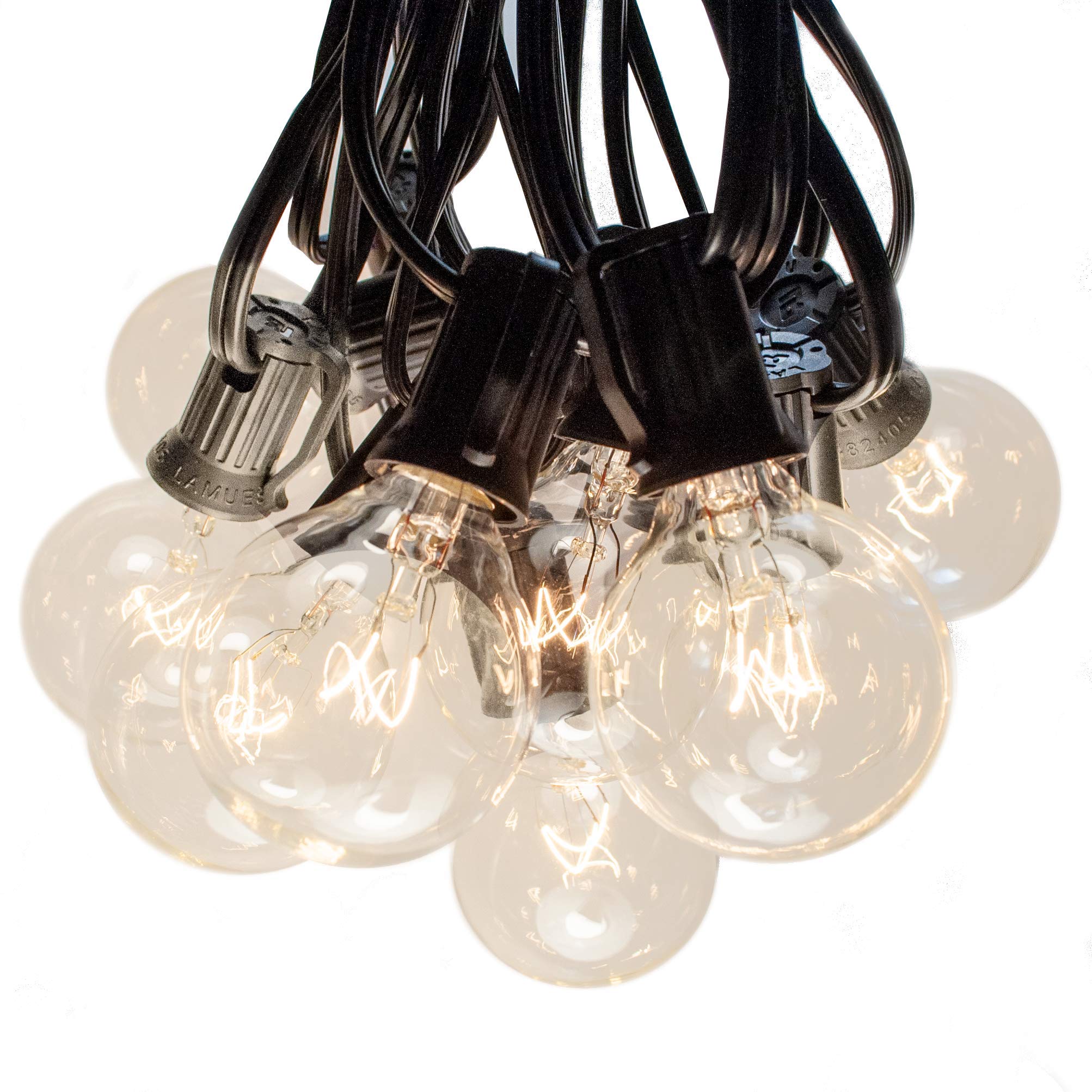 Hometown Evolution 50FT G40 Clear Globe String Lights - Set of 50 Bulbs, Black Wire, 2 Free Spares for Outdoor Patio and Party Use