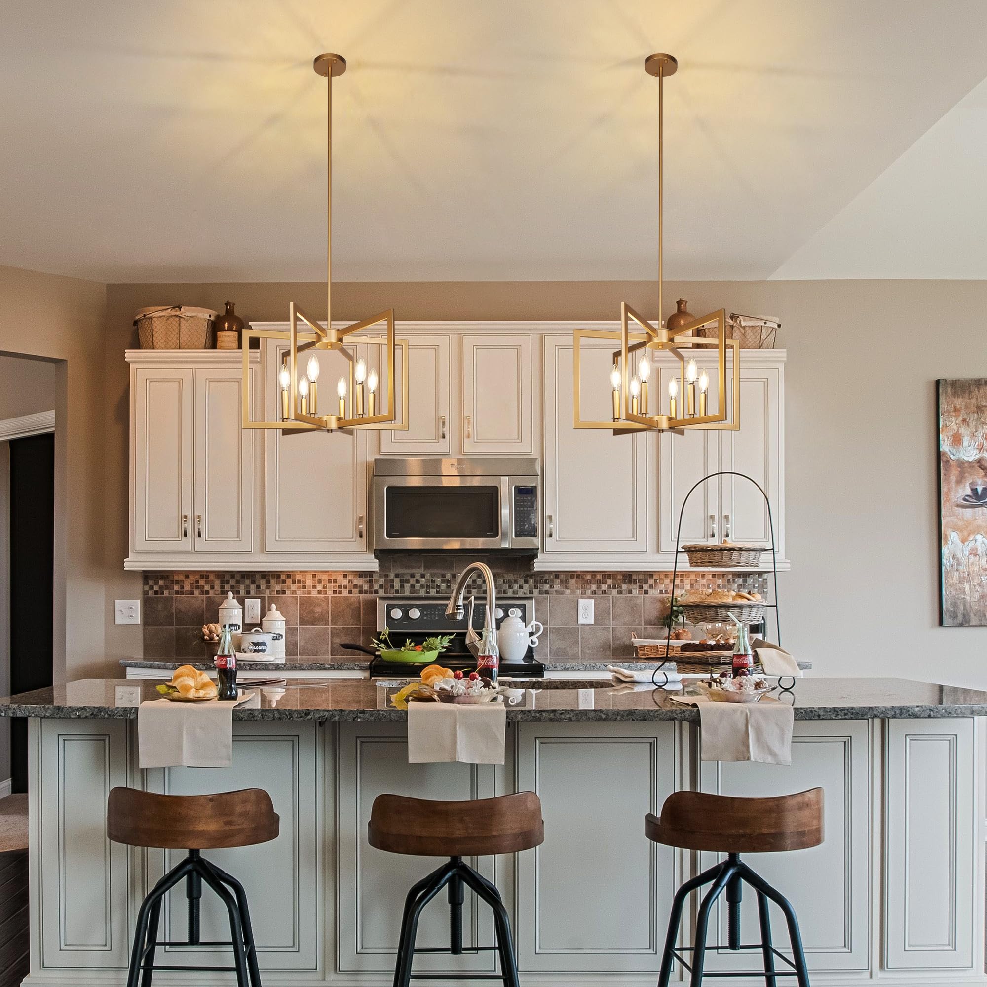 Klgxnrd 6-Light Gold Pendant Light Fixture, Modern Farmhouse Chandelier for Dining Room, Kitchen & Entryway