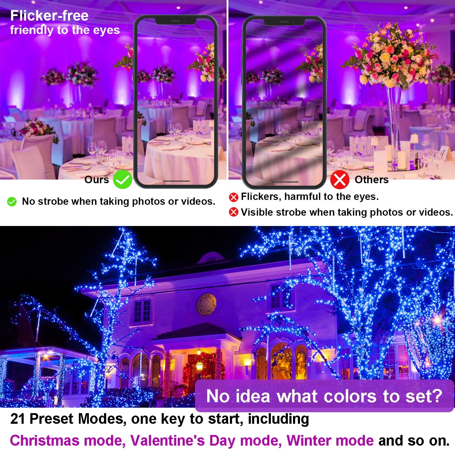 Led Flood Light Outdoor 800W Equivalent, Bluetooth Smart Color Change Landscape Lighting, Diy-Scene+Rgb Colors+Warm White 2700K - App&Group Control & Timing Ip66 Waterproof Us 3-Plug Up Light 2Pack