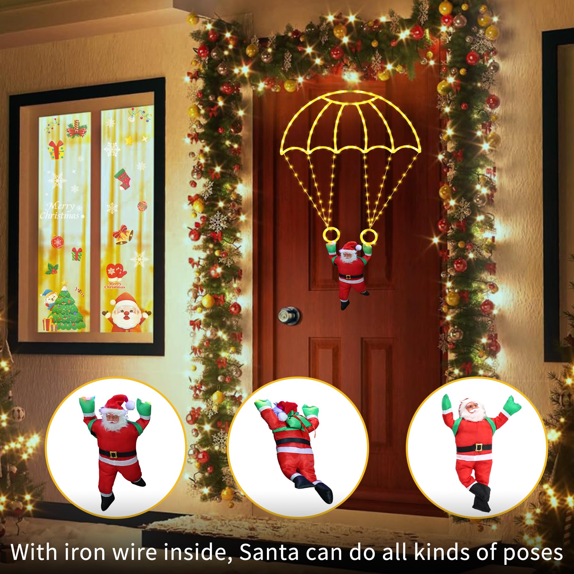 Toodour Christmas Parachute Lights, 2.8FT Waterproof Warm White LED, 8 Modes, Holiday Decorations for Indoor/Outdoor Use