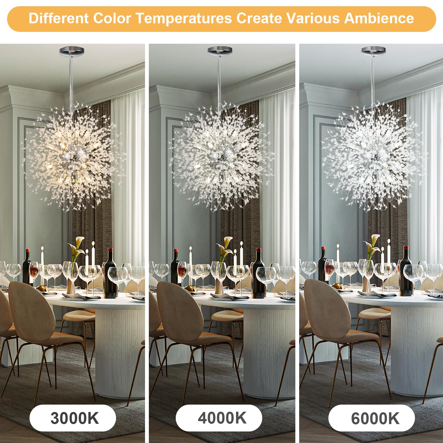 Sinerise Modern Crystal Chandeliers Firework, Crystal Light Fixture, Dandelion Chandelier (16-Light, Chrome) For Foyer Hallway Entryway Kitchen Bedroom (Bulbs Not Included)