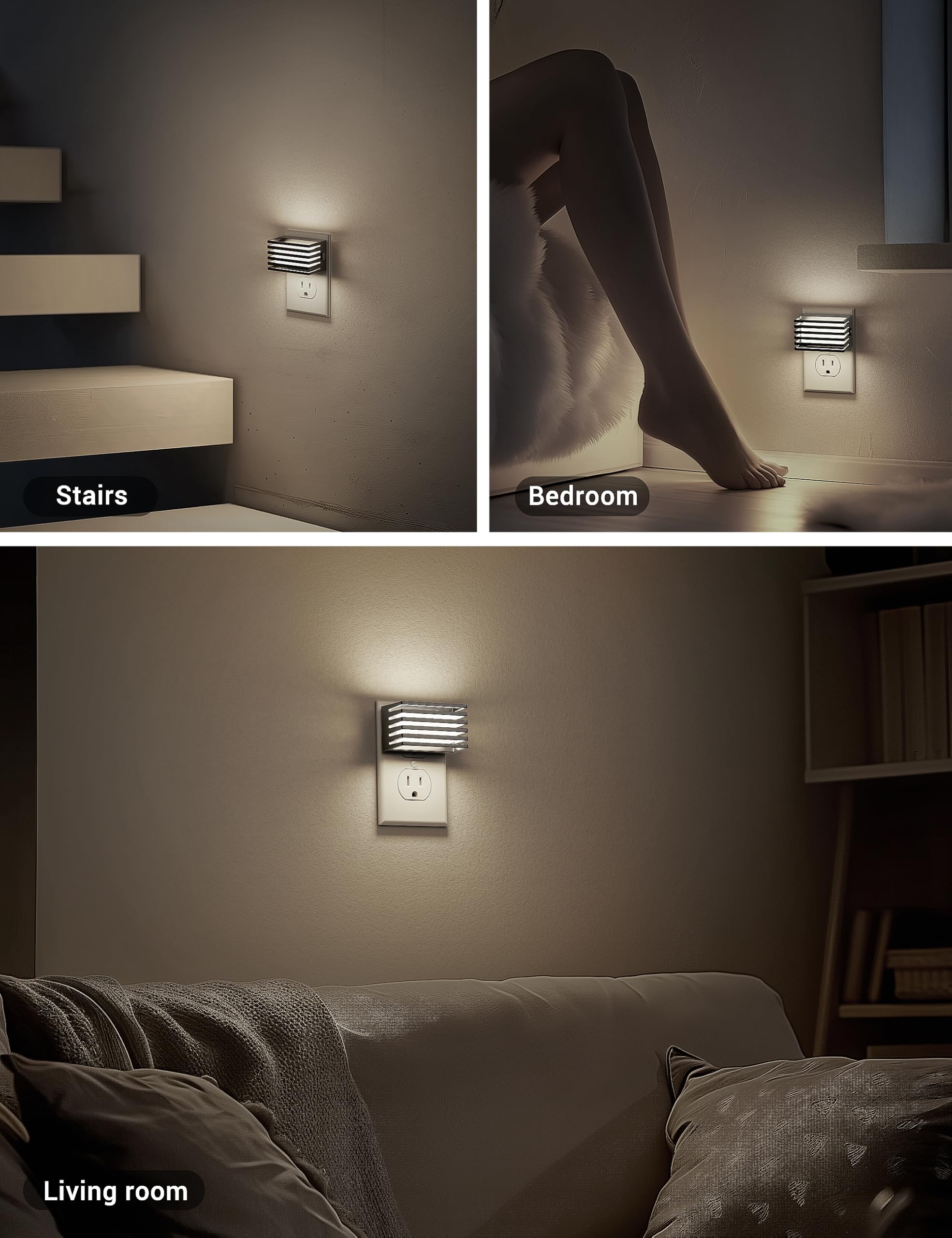 JandCase LED Night Light, Dimmable with Dusk to Dawn Sensor, 2 Pack, 5000K Daylight White, White - Black Shade, Model C-GY14003US