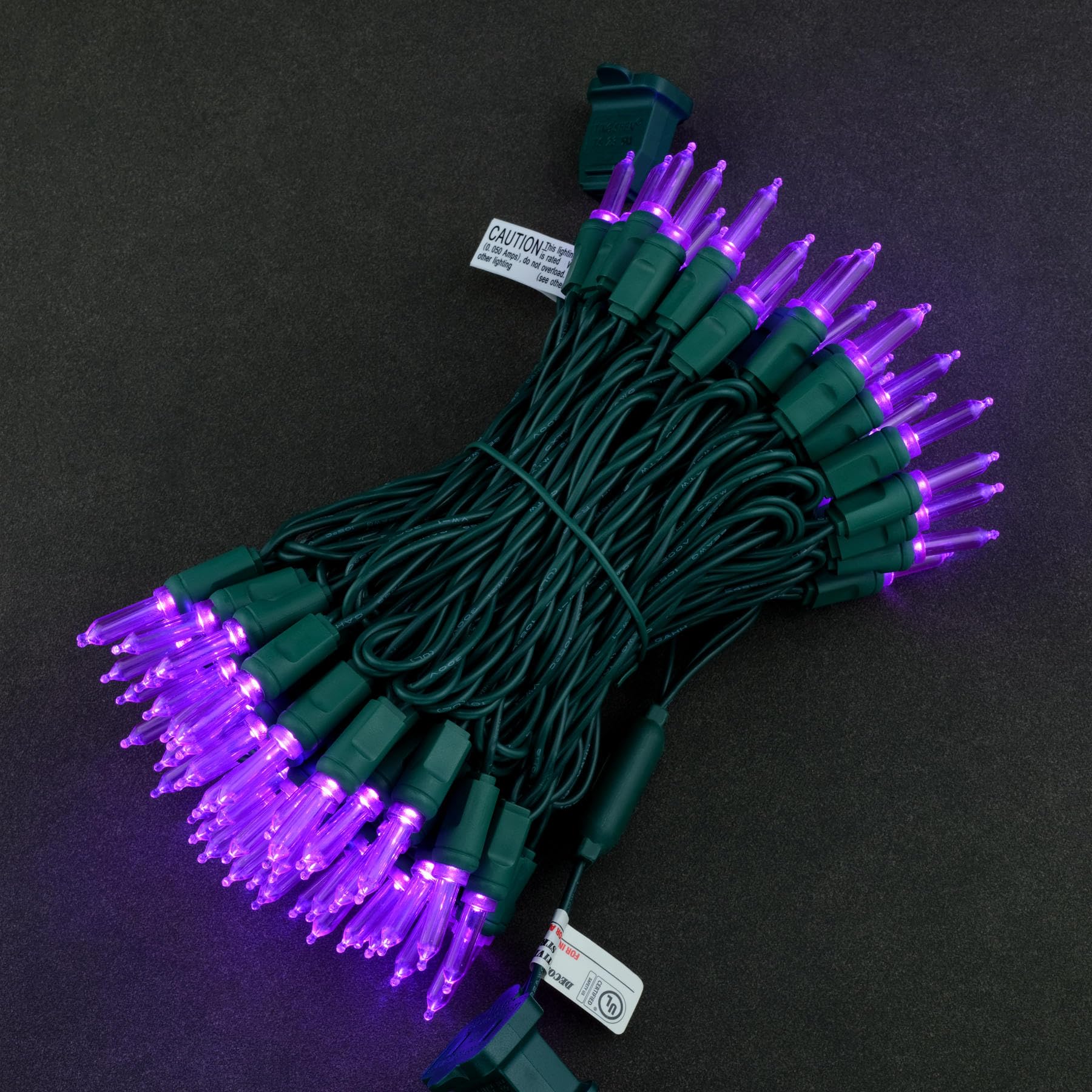 YULETIME 100 Purple T5 LED Christmas Lights, 33 ft Waterproof Green Wire, Model YX-T5-100-3