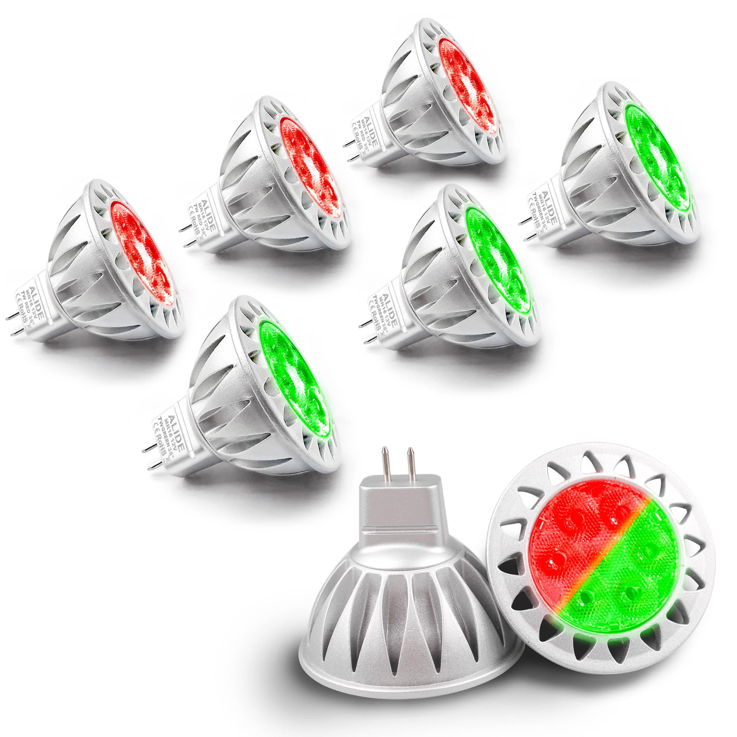 Alide Led Bulbs  7W Mr16  Red Green  38 Deg  6 Pack Mix  Replace 50W-75W Halogen  Low Voltage Ac/Dc12V  Gu5.3 Base  For Christmas Holiday Decoration  Outdoor Landscape Lighting