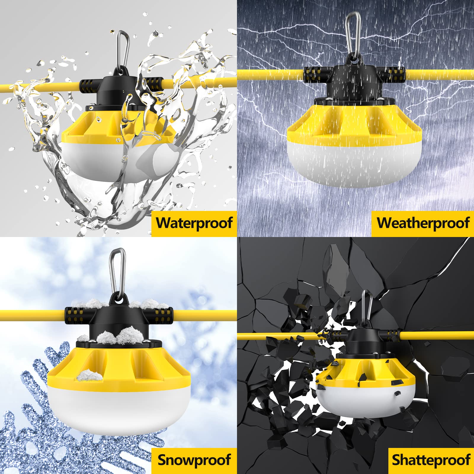 Muasdae 200Ft Led Construction String Lights, Yellow Glass, Ideal For Outdoor Lighting, Renovation, And Walkways
