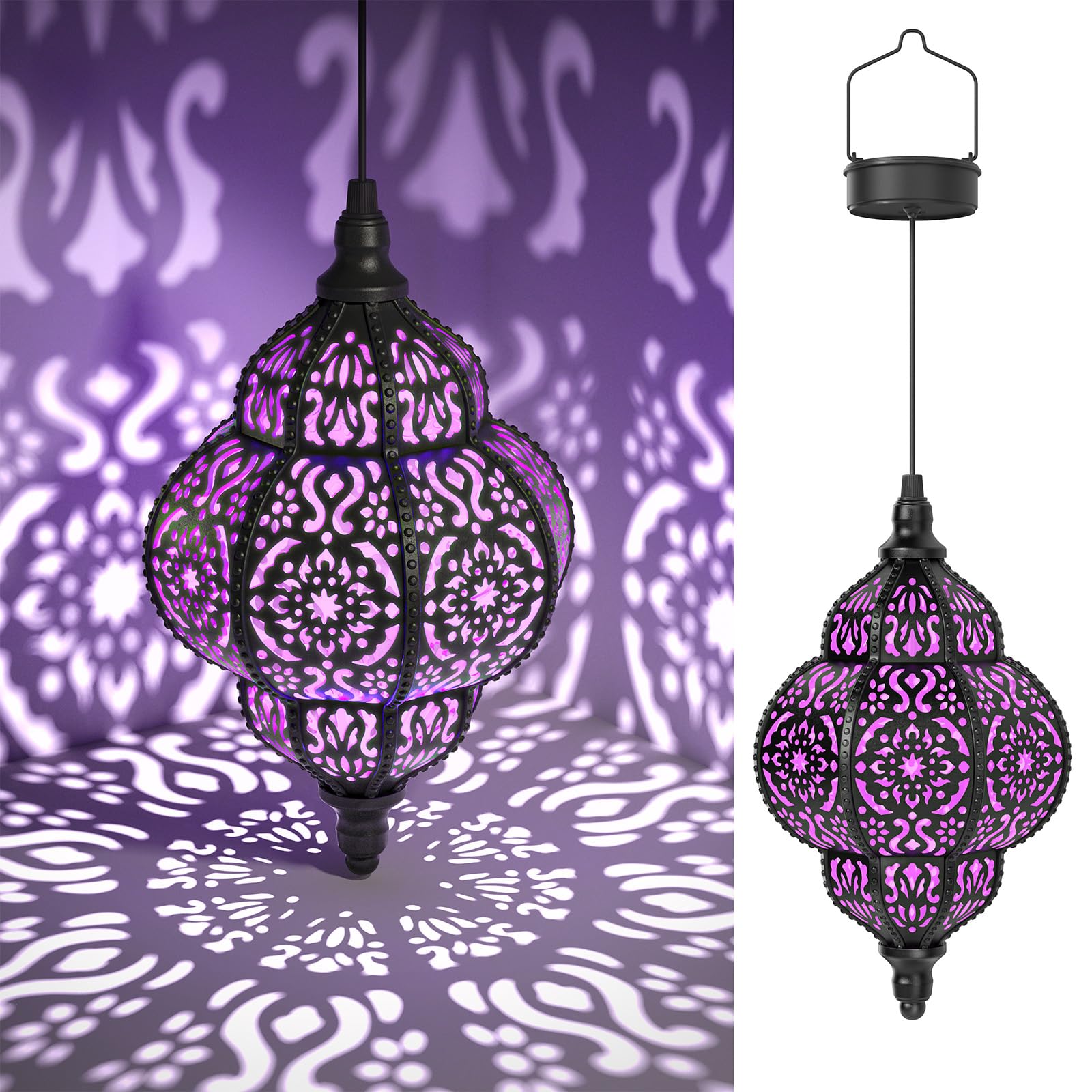 Hapjoy Solar Lantern Outdoor Garden Decor Waterproof Purple Moroccan Light, Model ZB-520