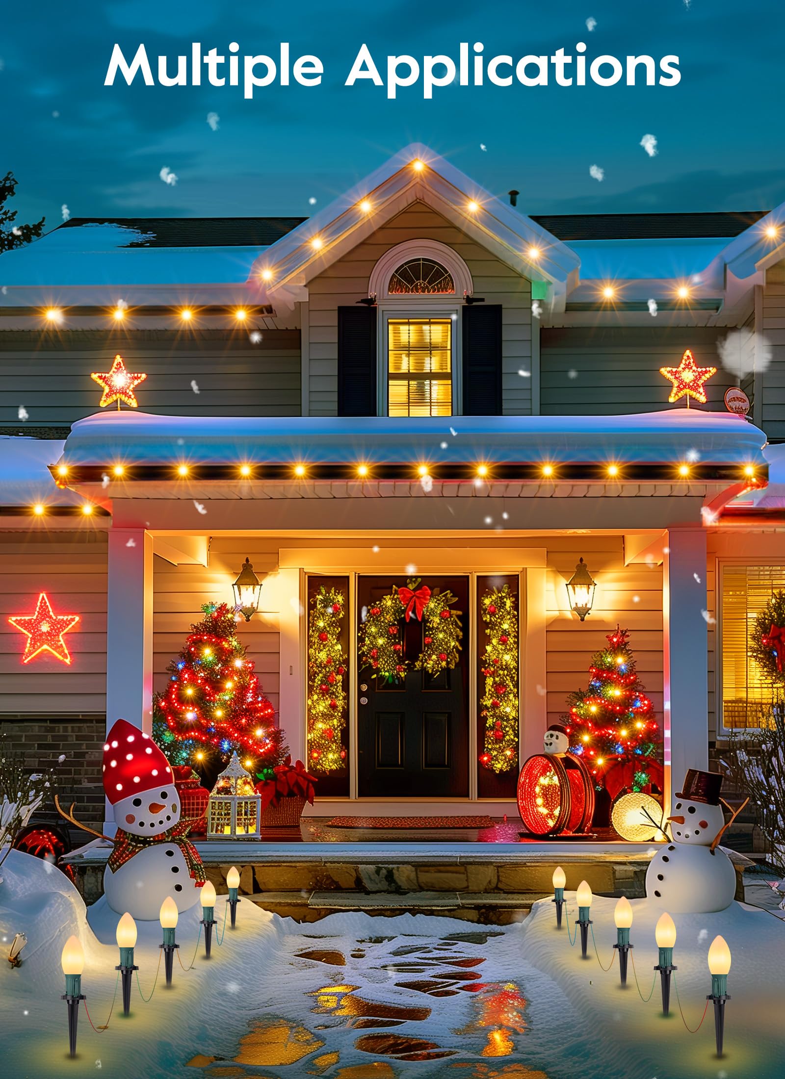 Brightown C9 LED Christmas Lights, 64ft, 50 Bulbs, Frosted Warm White, 2 Packs, Outdoor Pathway Decorations, Model GYPI-O20LAU